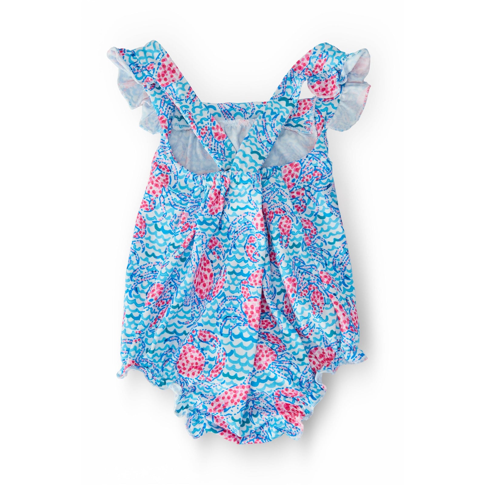 Crab Walk Ruffle Cross Back Romper
