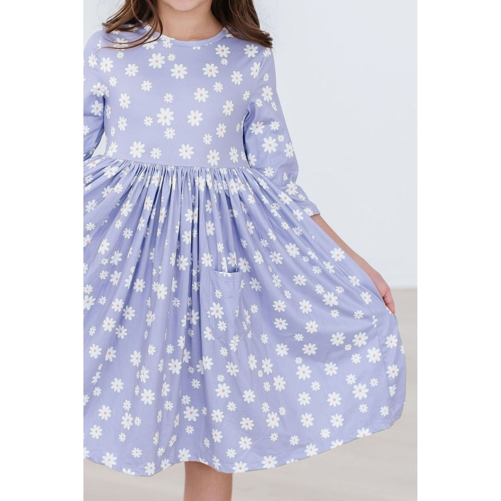 Dainty Daisies 3/4 Sleeve Pocket Twirl Dress