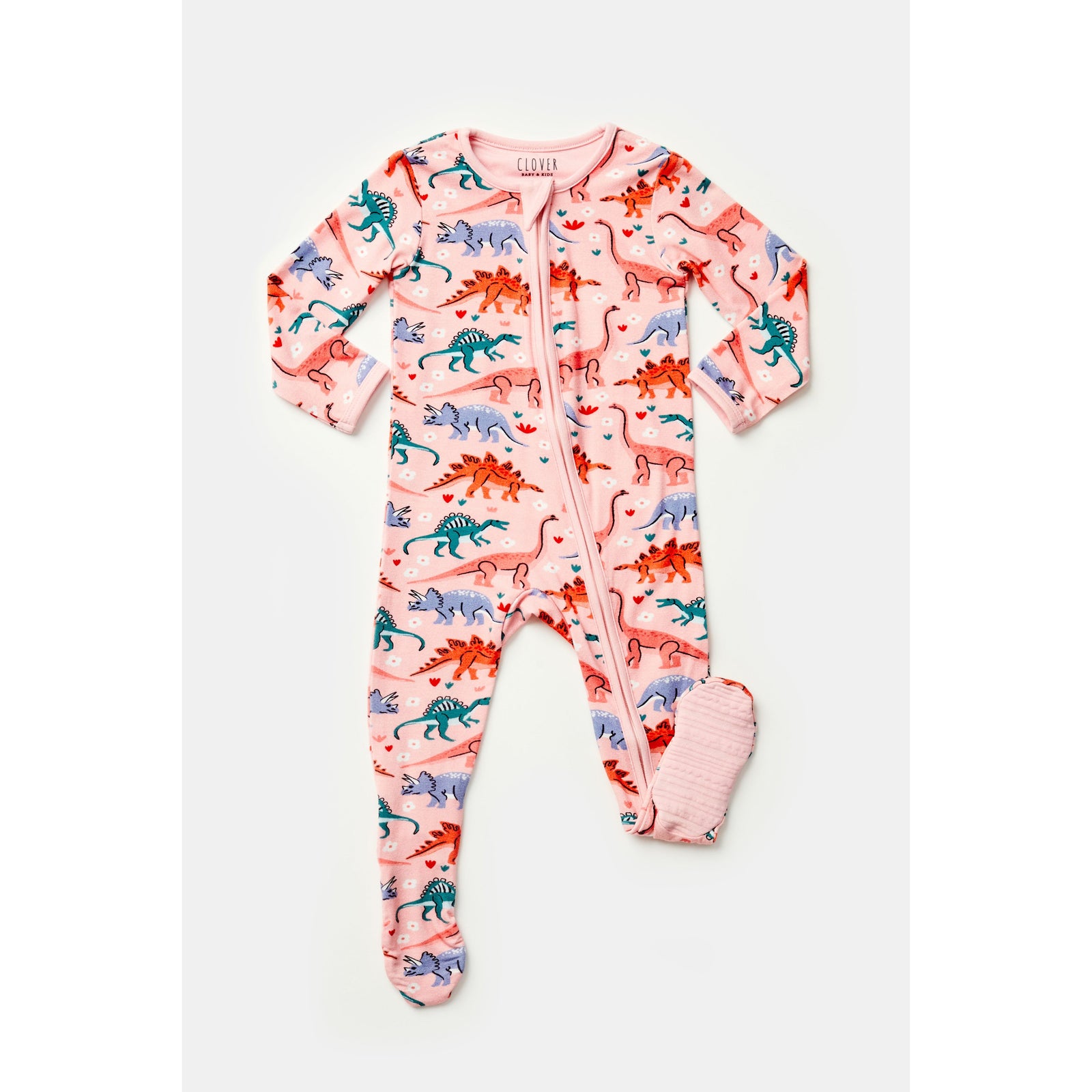 Soft & Stretchy Zipper Footie - Dinosaur Garden