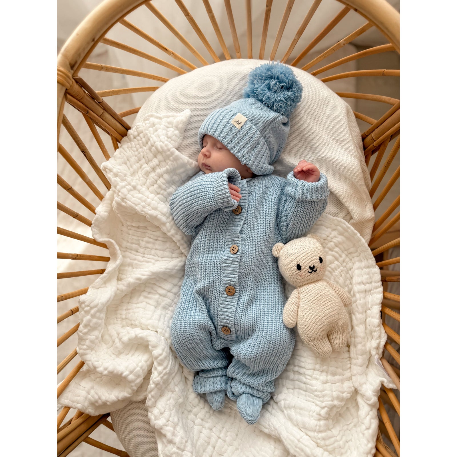 Classic Chunky Knit Jumpsuit - Powder Blue