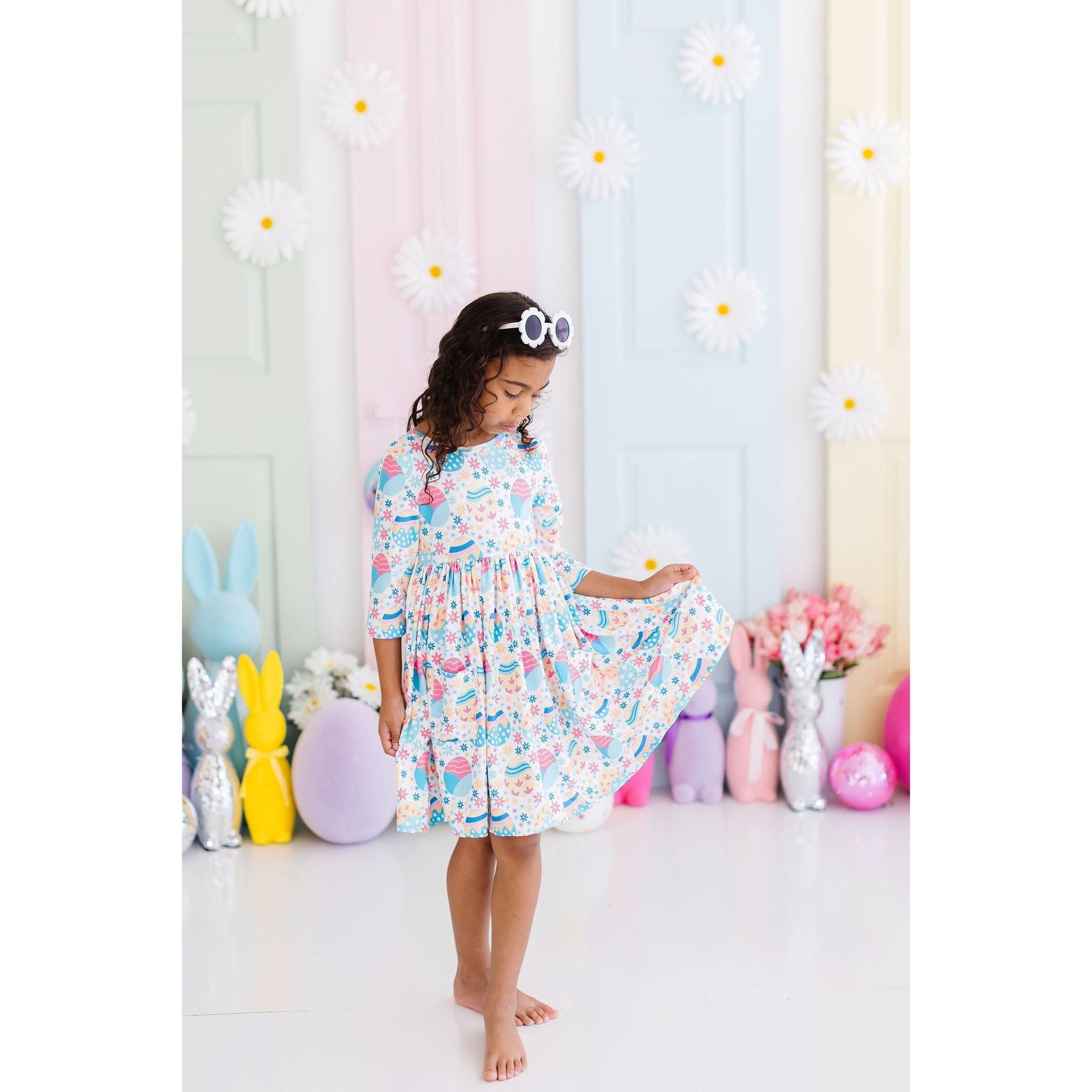 Egg-cellent 3/4 Sleeve Pocket Twirl Dress