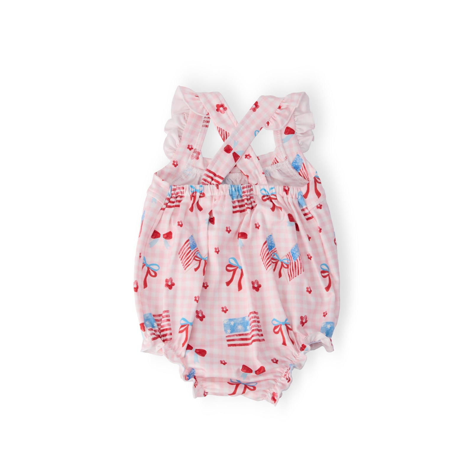 Fancy Flags Ruffle Cross Back Romper