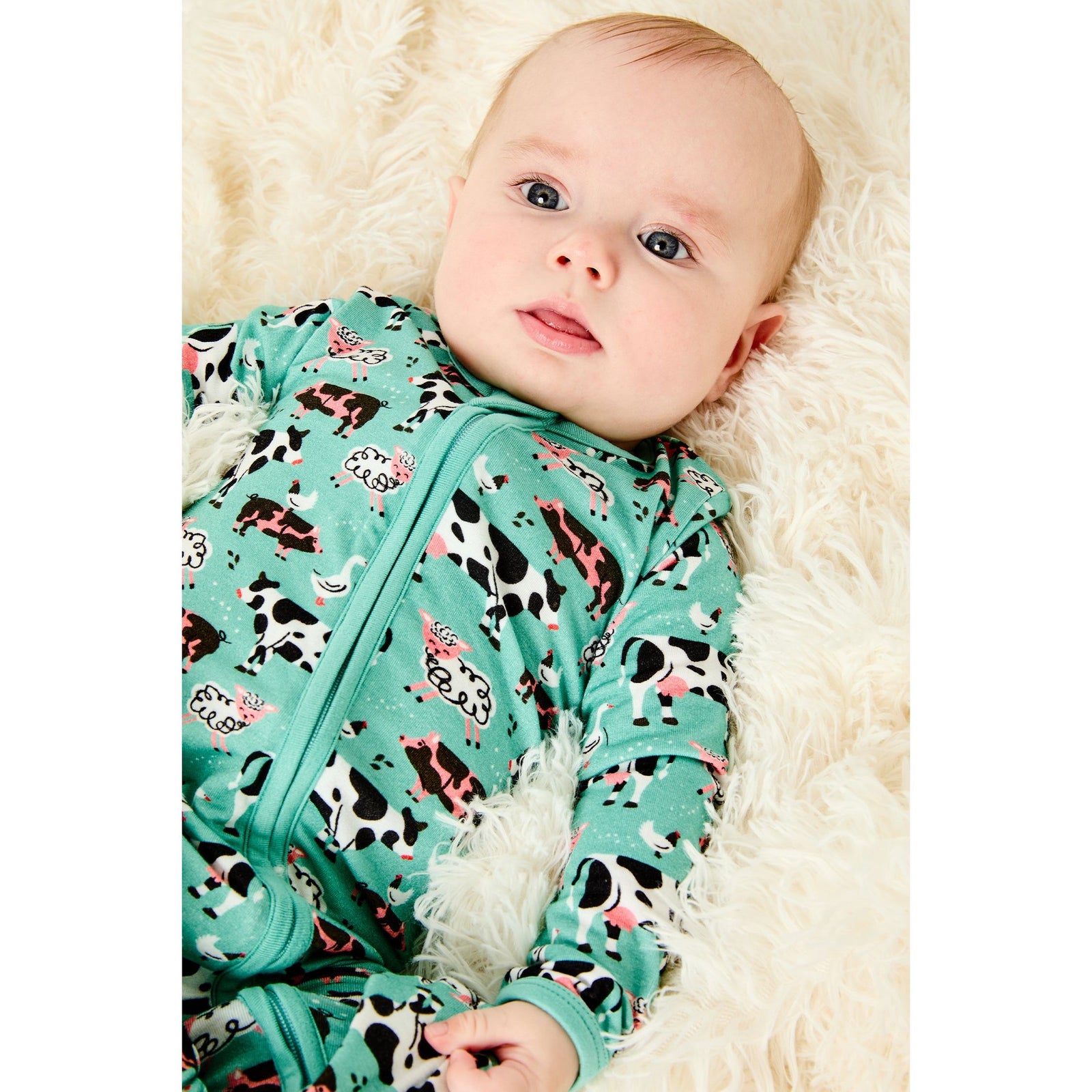 Soft & Stretchy Zipper Footie - Farm Friends