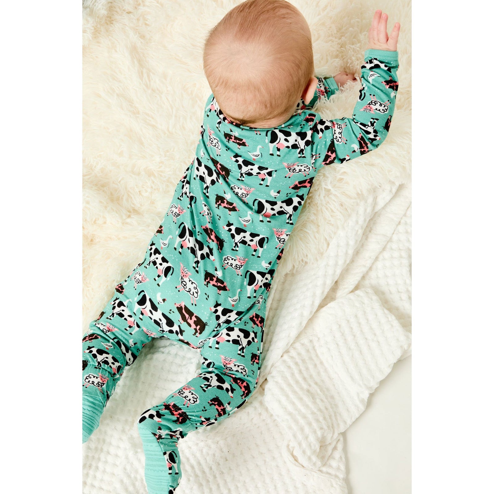 Soft & Stretchy Zipper Footie - Farm Friends