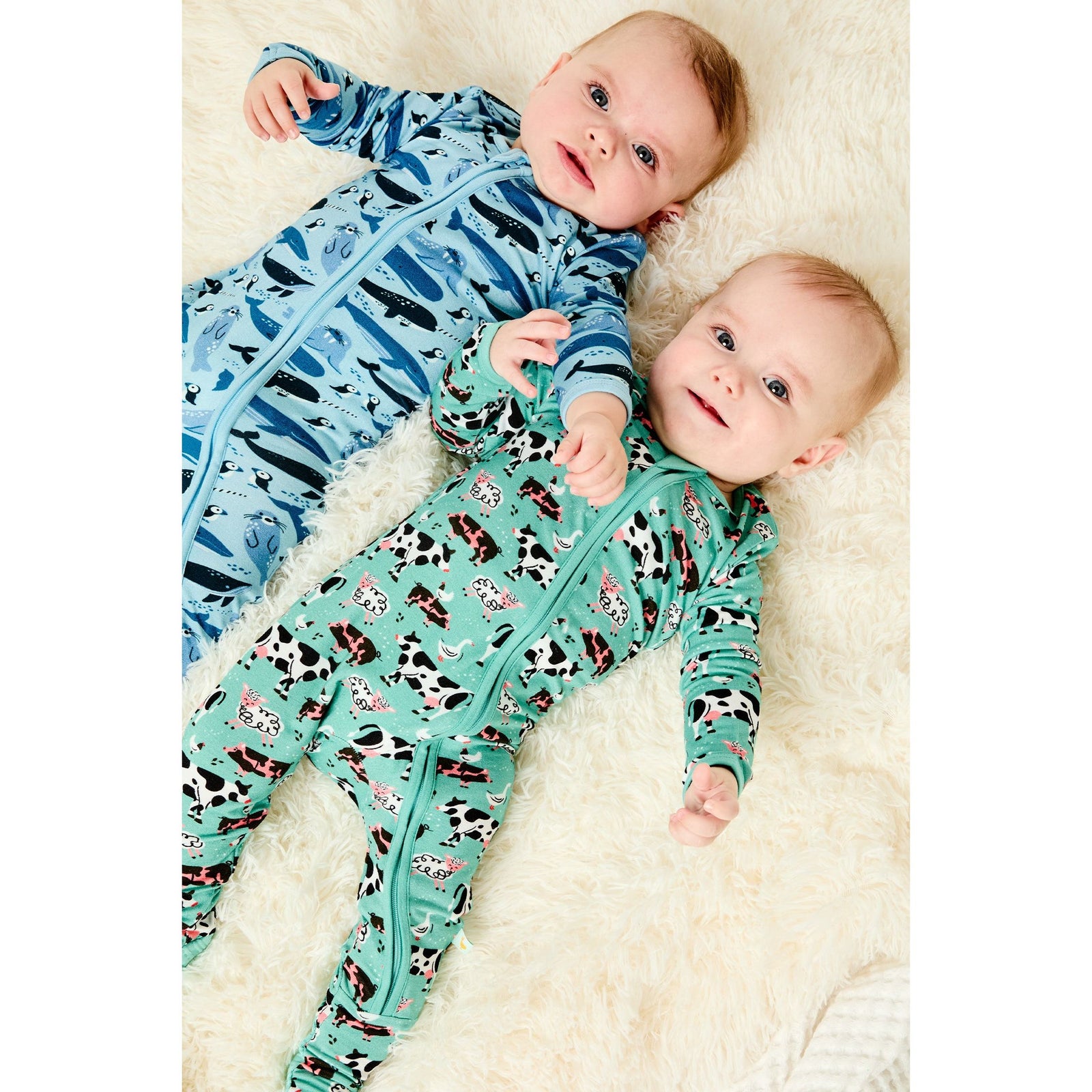Soft & Stretchy Zipper Footie - Farm Friends