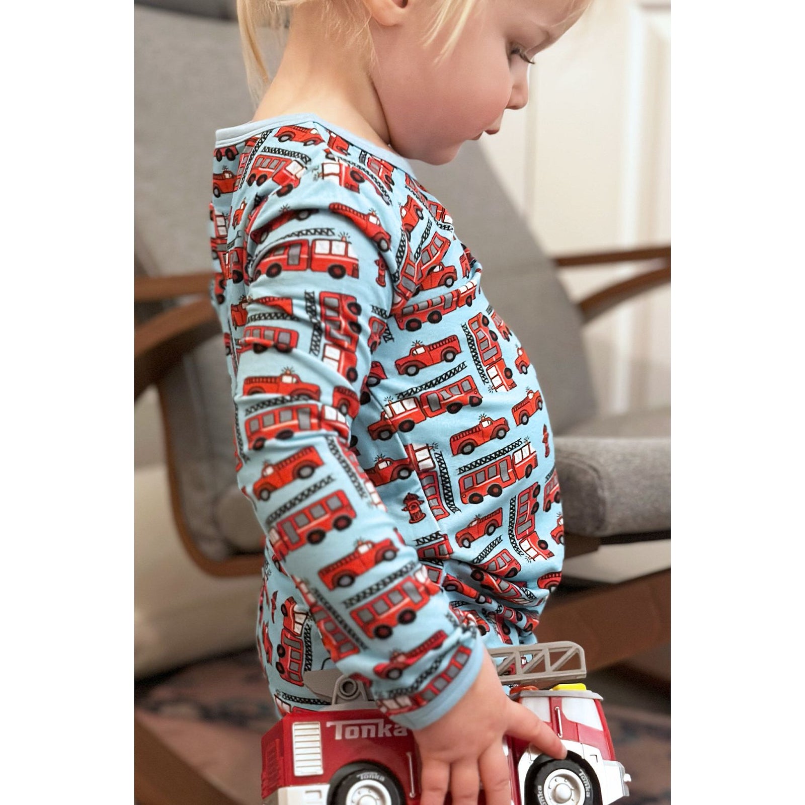 Long Sleeve Pajama Set - Fire Trucks