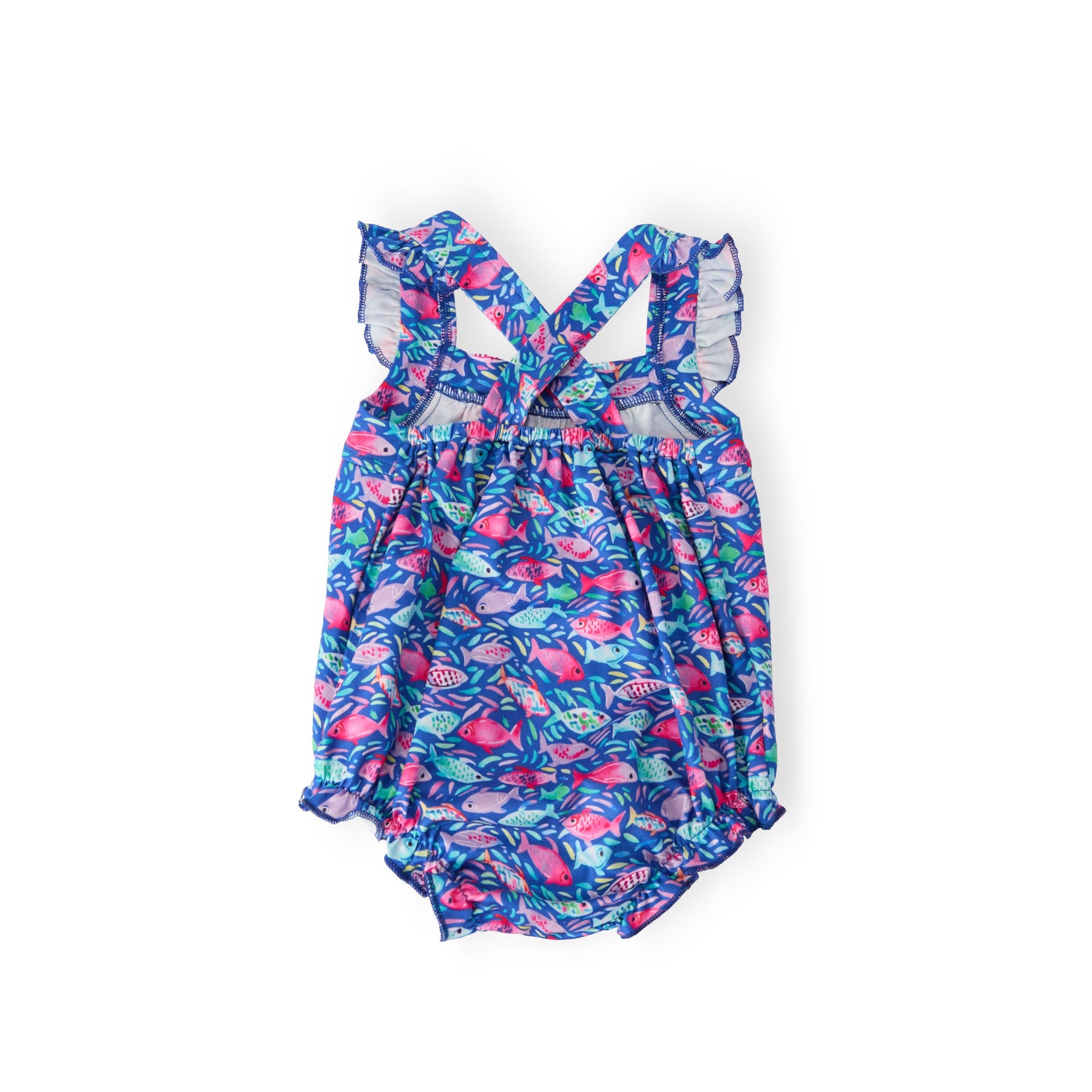 Fish in the Sea Ruffle Cross Back Romper
