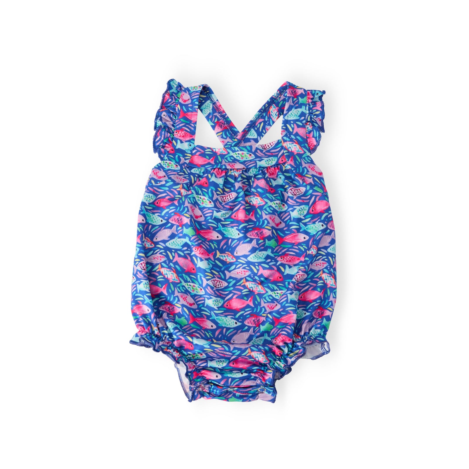 Fish in the Sea Ruffle Cross Back Romper