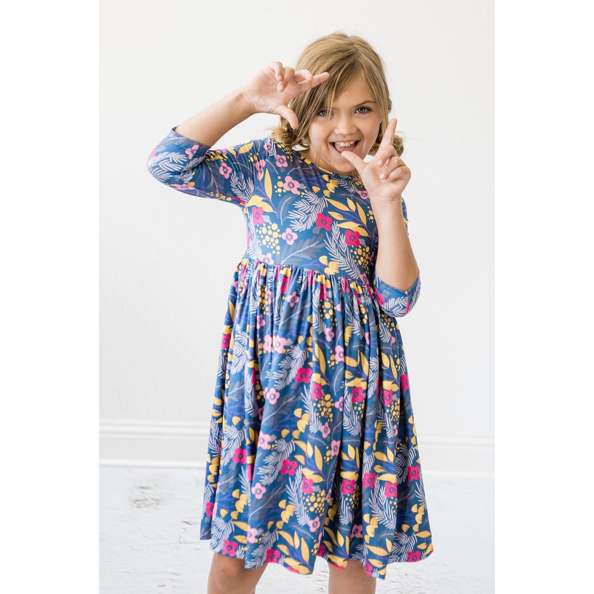 Flora 3/4 Sleeve Pocket Twirl Dress