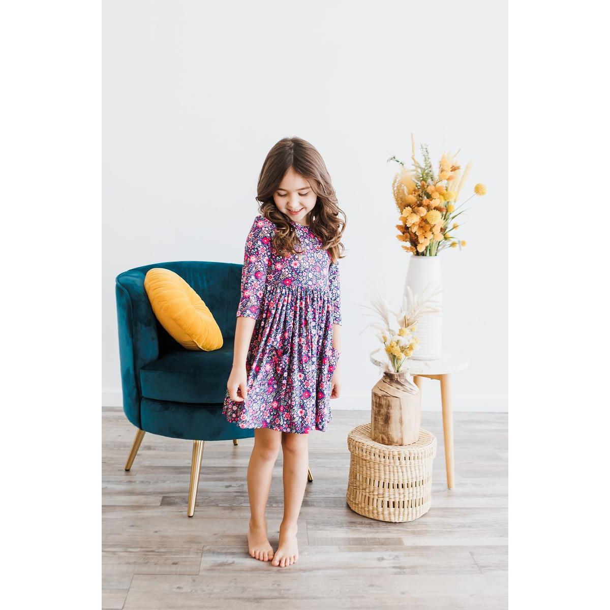 Flower Farm 3/4 Sleeve Pocket Twirl Dress