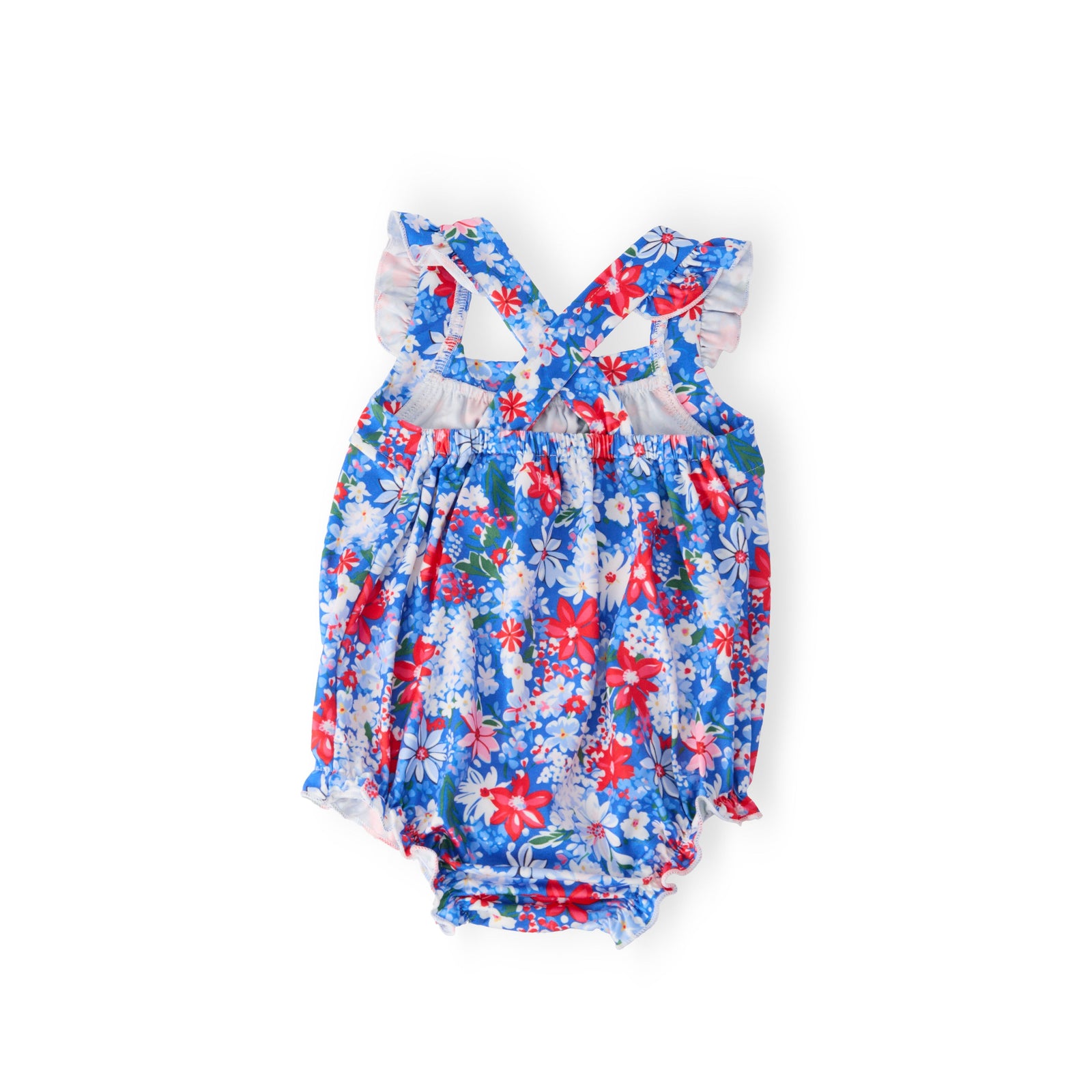 Freedom Flowers Ruffle Cross Back Romper