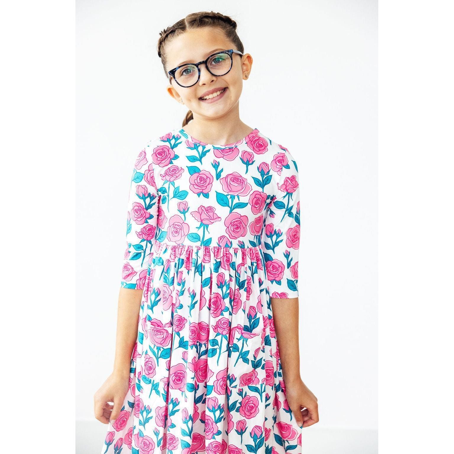 Garden Glow 3/4 Sleeve Pocket Twirl Dress