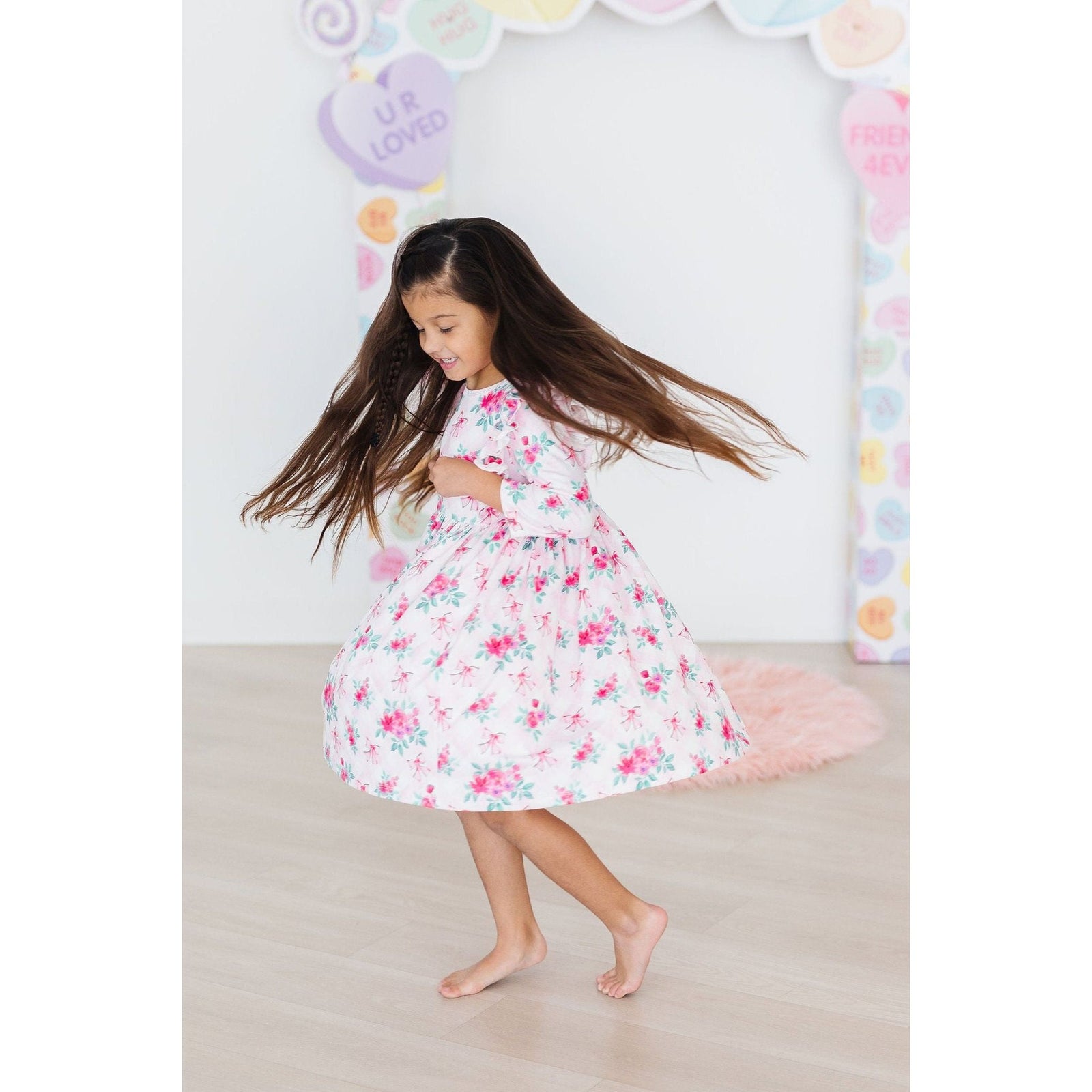 Gingham Bows 3/4 Sleeve Ruffle Twirl Dress