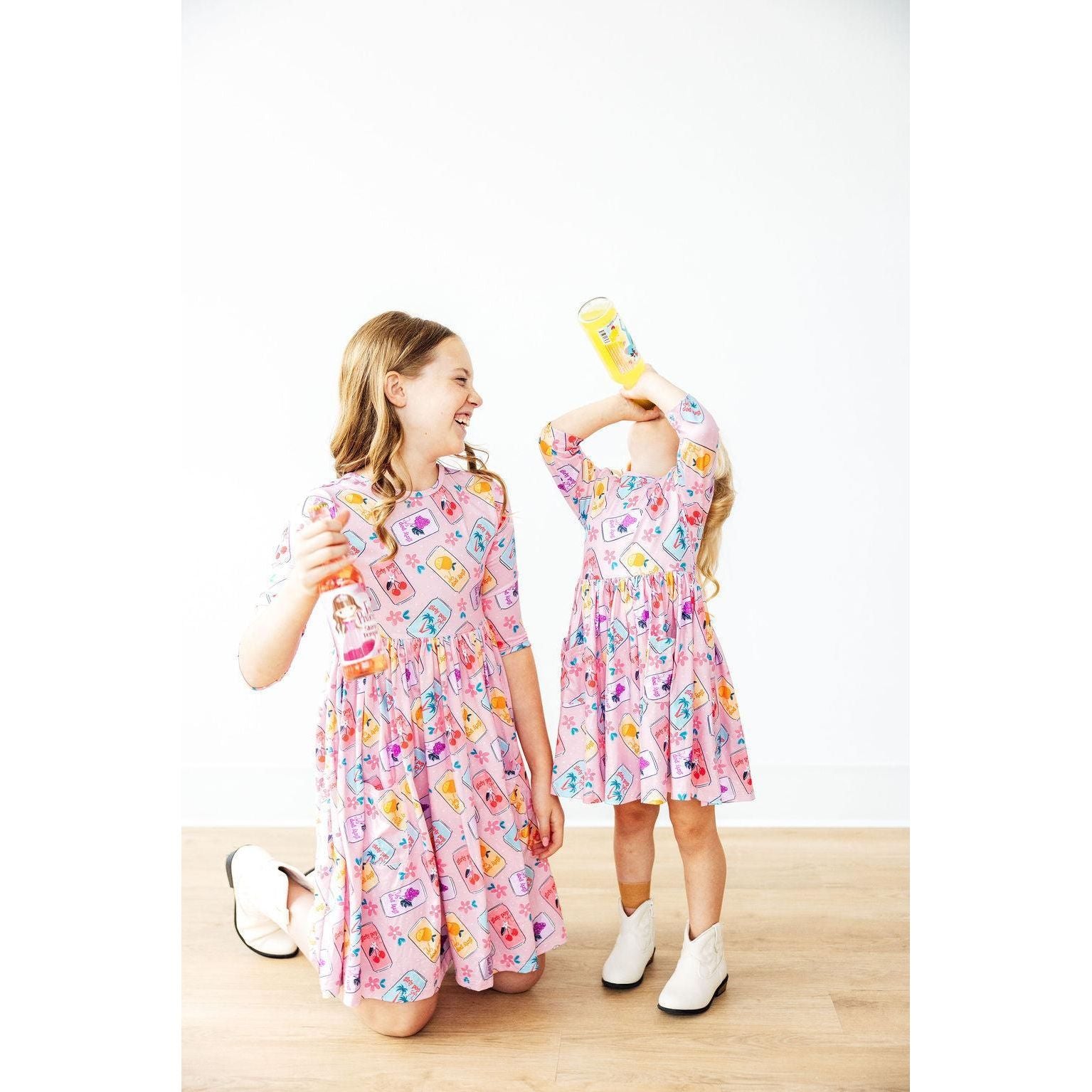 Girly Pop 3/4 Sleeve Pocket Twirl Dress