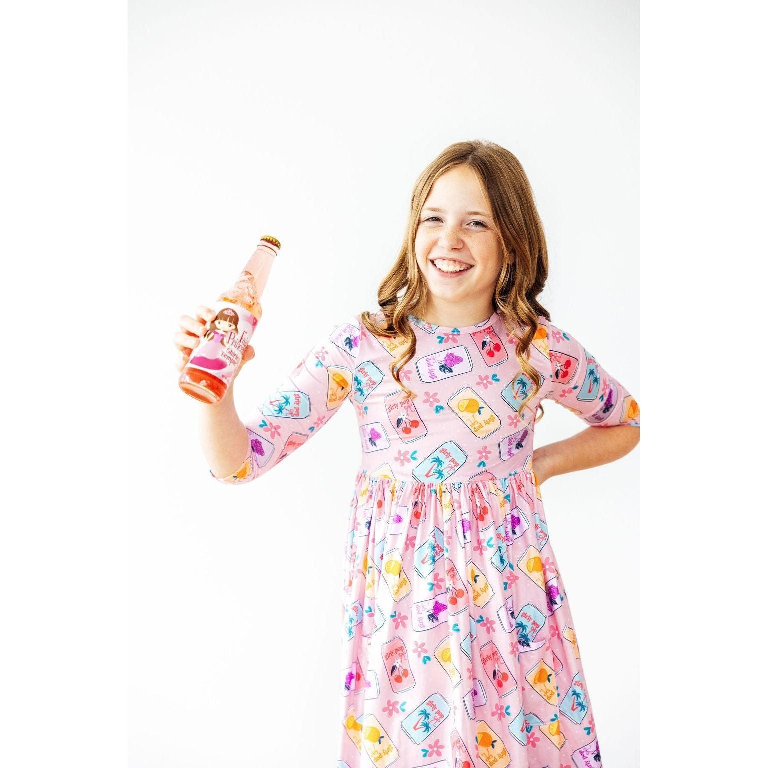 Girly Pop 3/4 Sleeve Pocket Twirl Dress