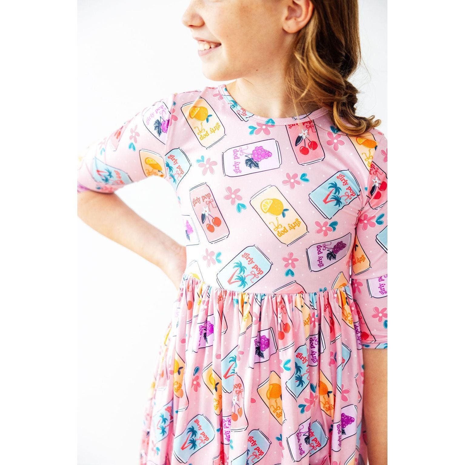 Girly Pop 3/4 Sleeve Pocket Twirl Dress