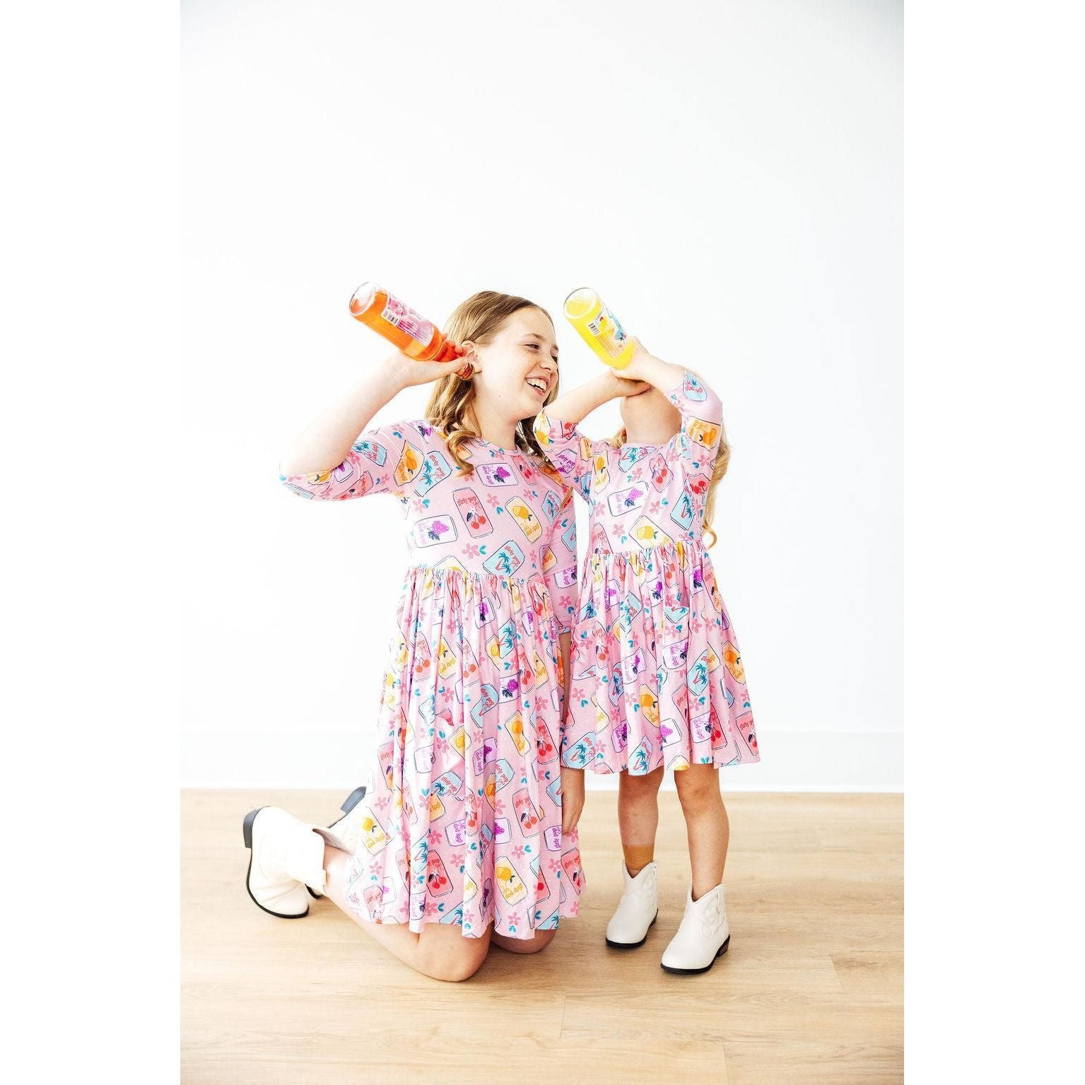 Girly Pop 3/4 Sleeve Pocket Twirl Dress
