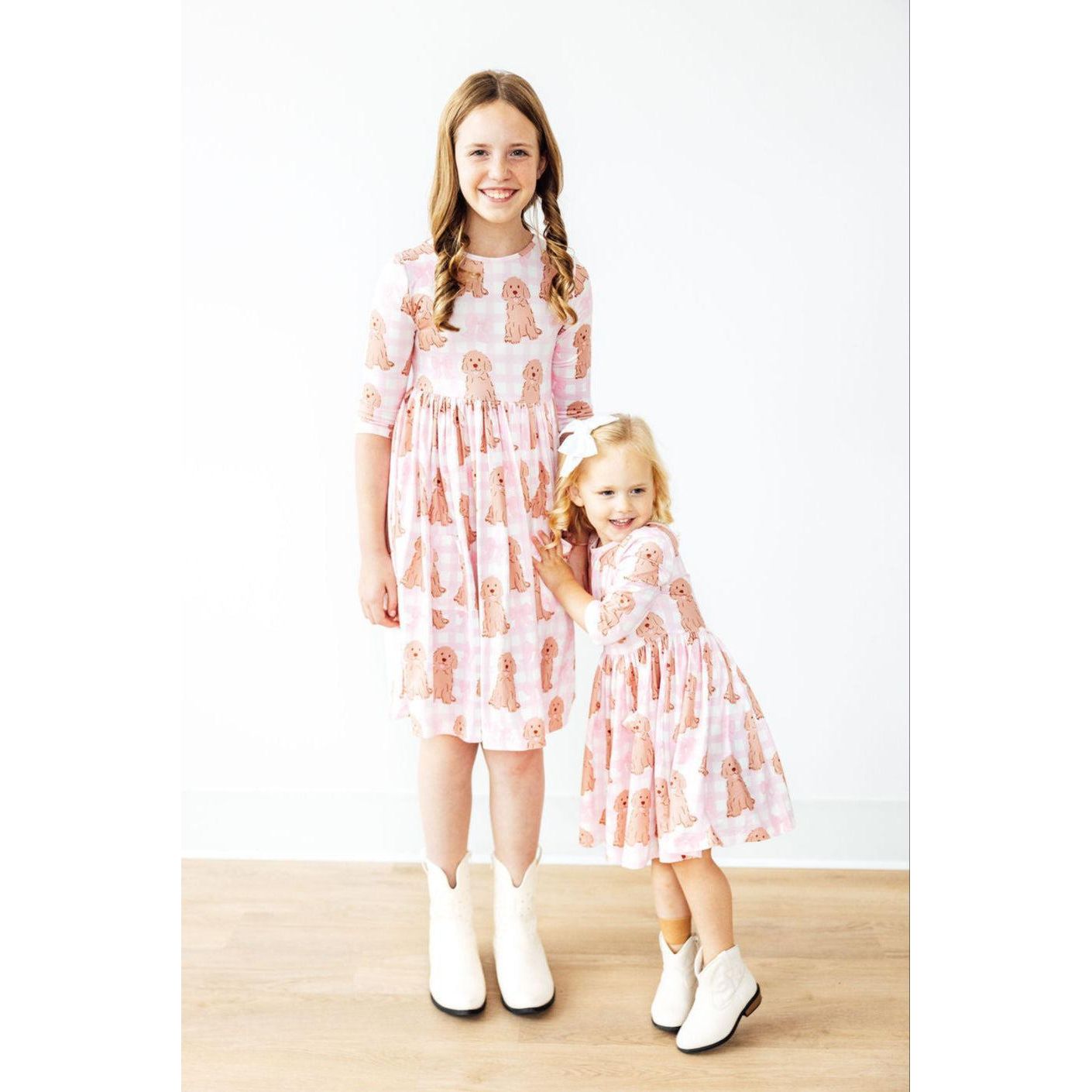 Goldendoodle 3/4 Sleeve Pocket Twirl Dress
