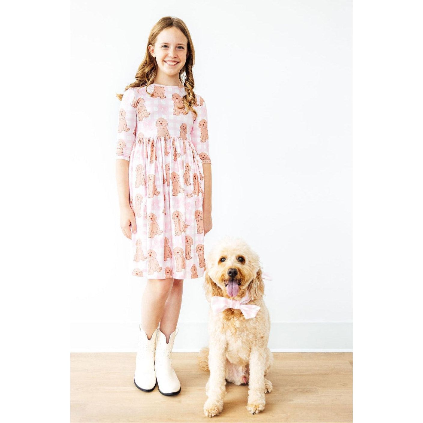 Goldendoodle 3/4 Sleeve Pocket Twirl Dress