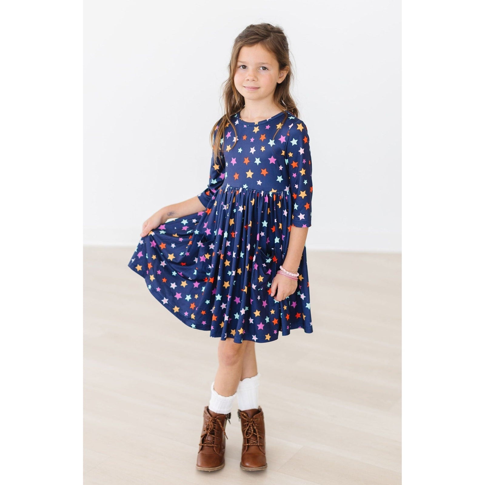 Halloween Stars 3/4 Sleeve Pocket Twirl Dress