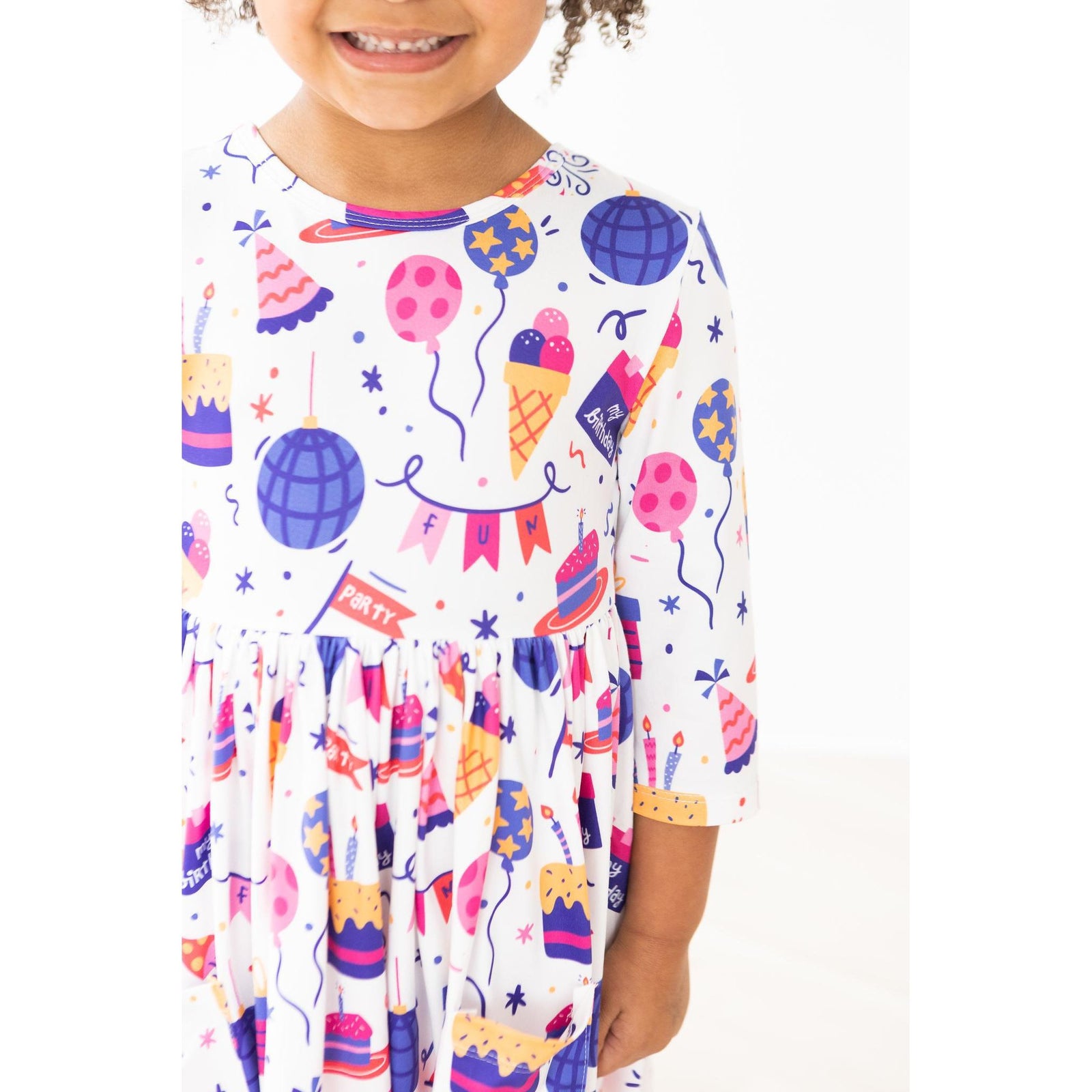 Happy Birthday 3/4 Sleeve Pocket Twirl Dress