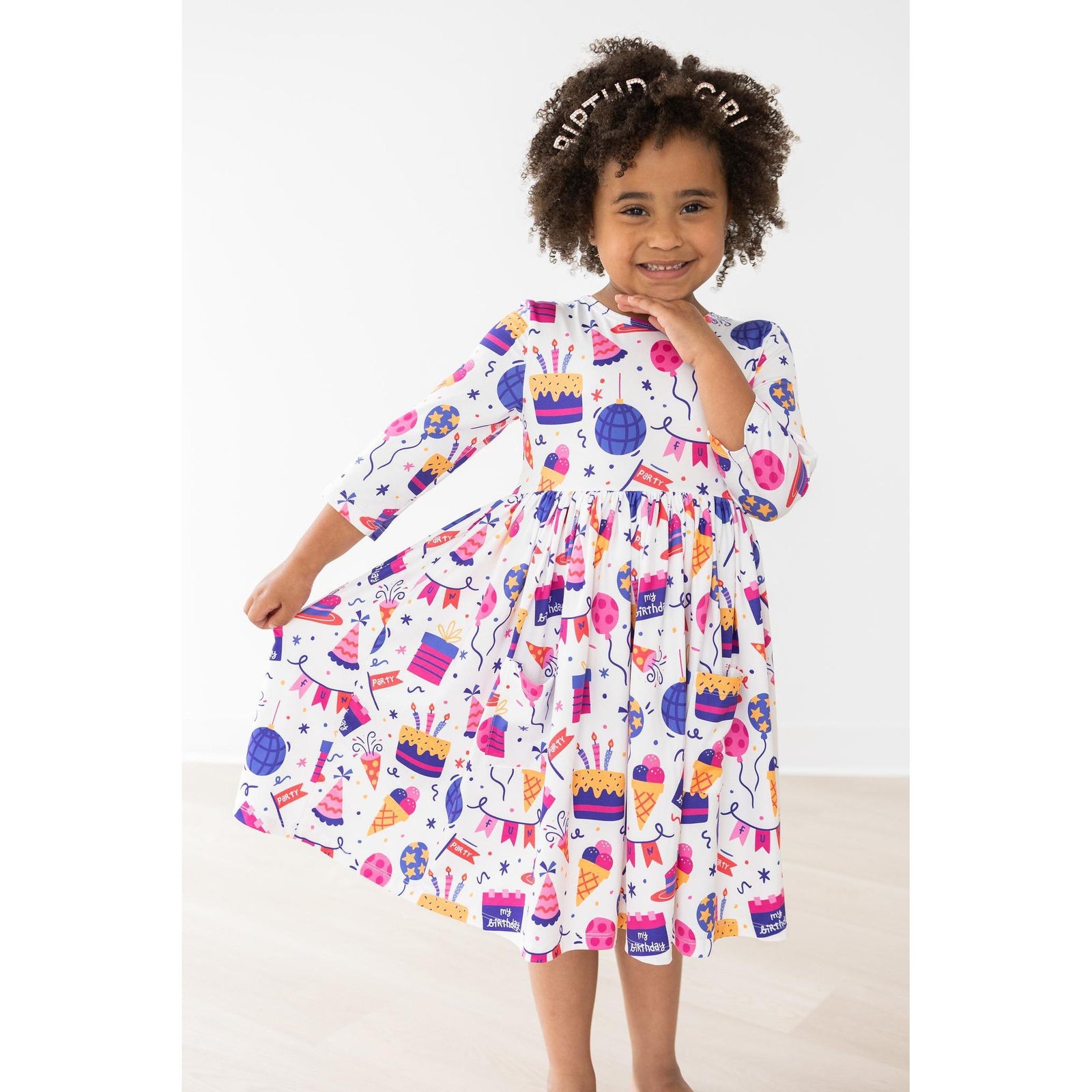 Happy Birthday 3/4 Sleeve Pocket Twirl Dress
