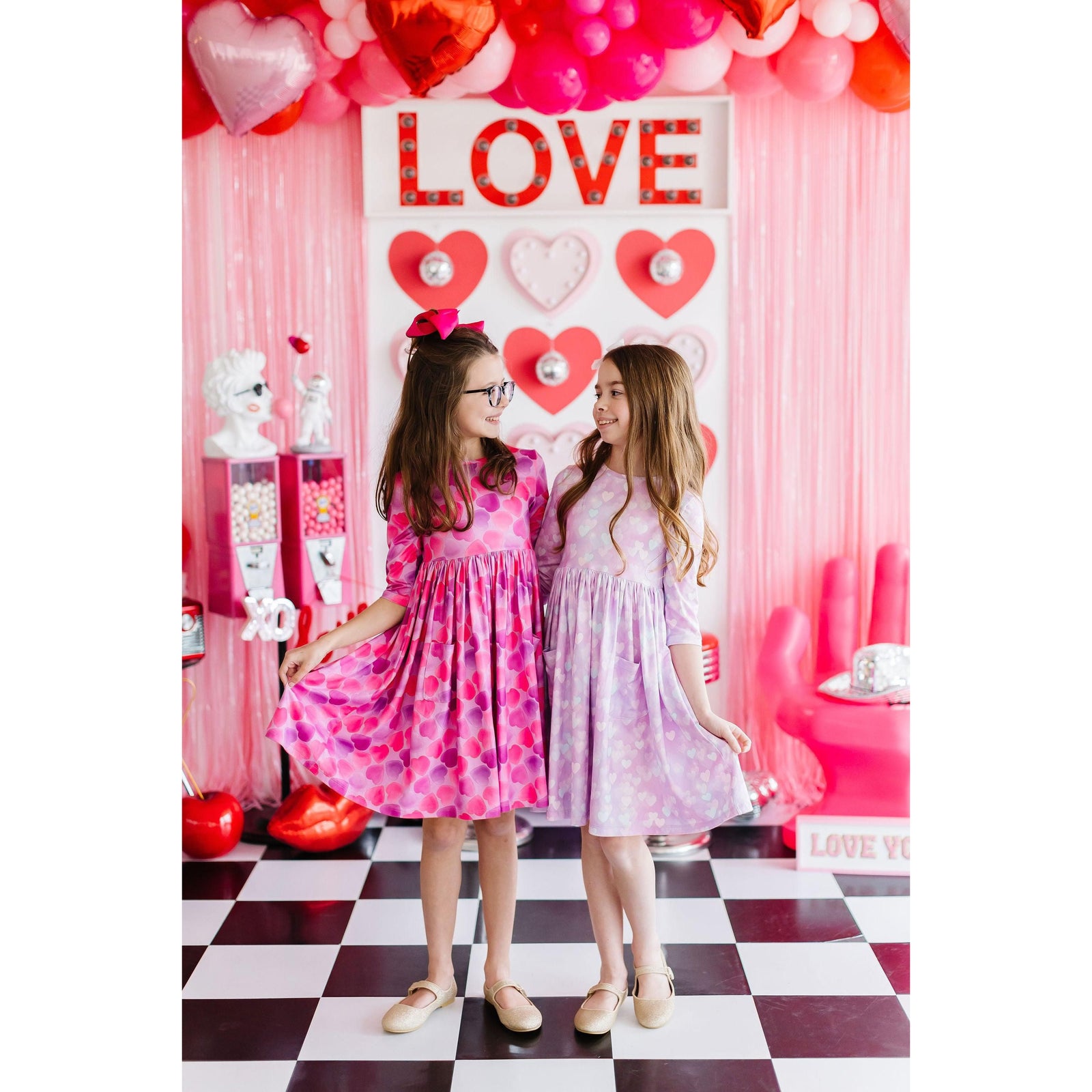 Happy Heart Day 3/4 Sleeve Pocket Twirl Dress