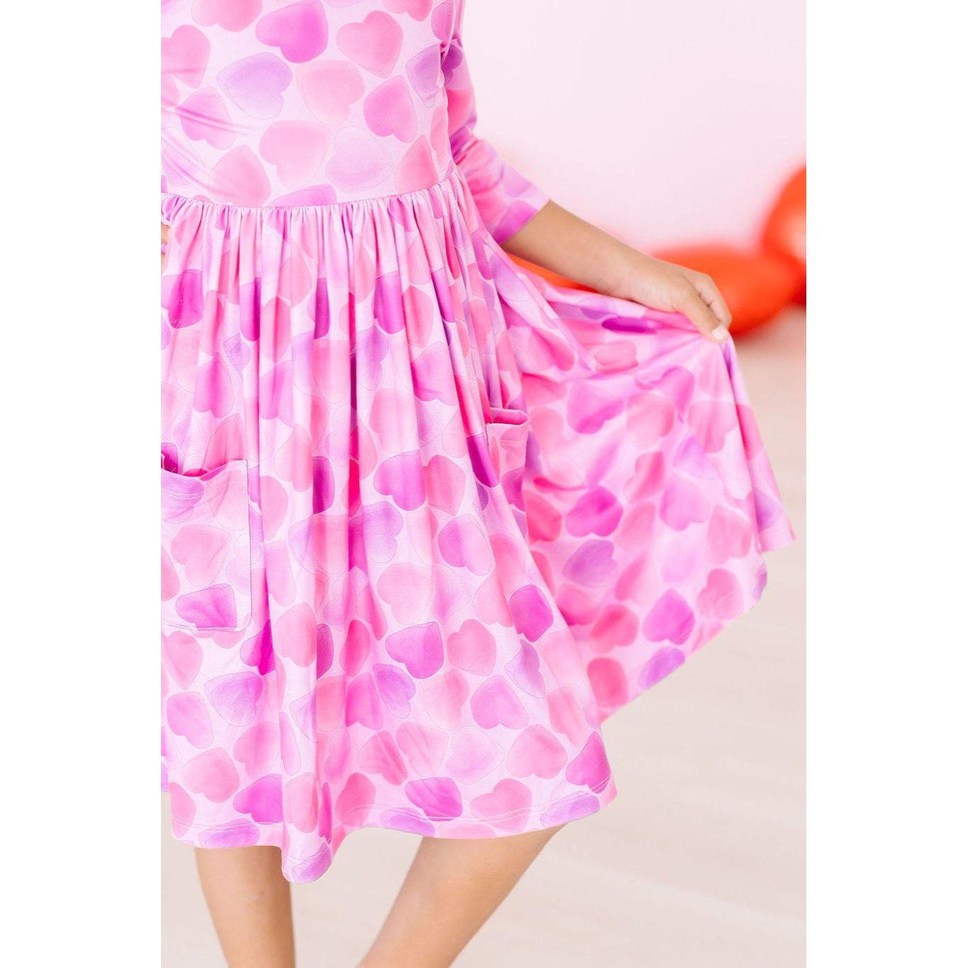 Happy Heart Day 3/4 Sleeve Pocket Twirl Dress