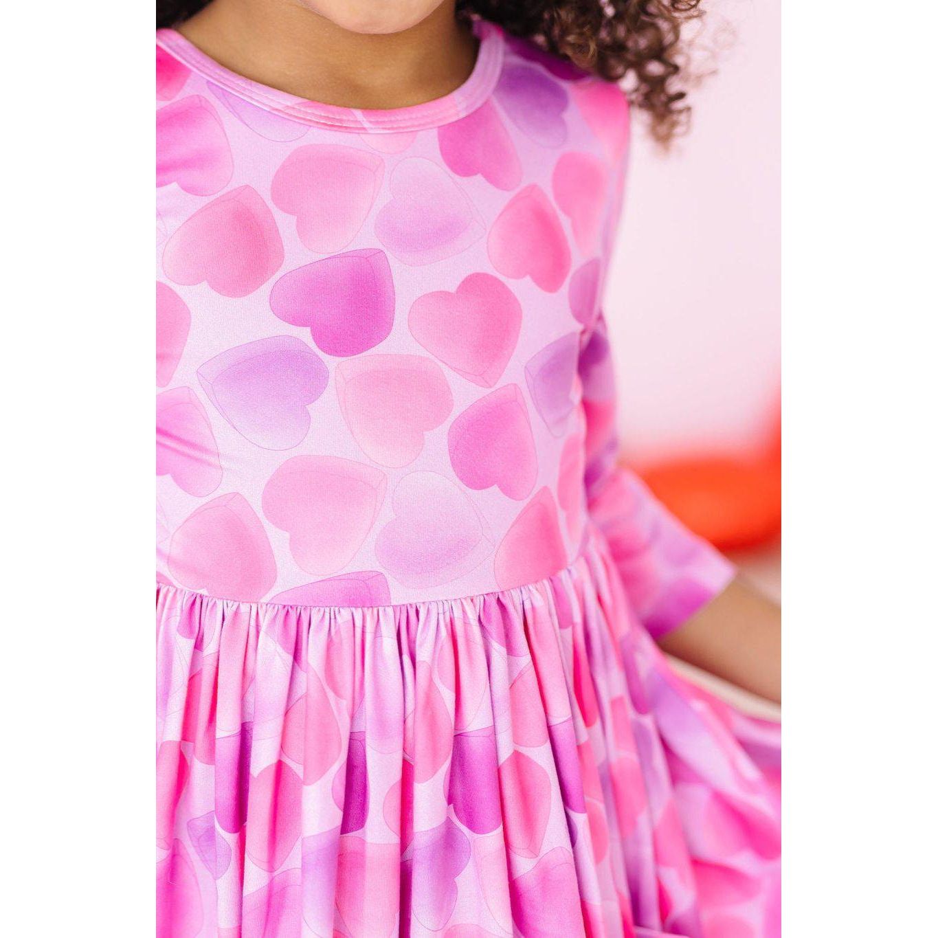 Happy Heart Day 3/4 Sleeve Pocket Twirl Dress