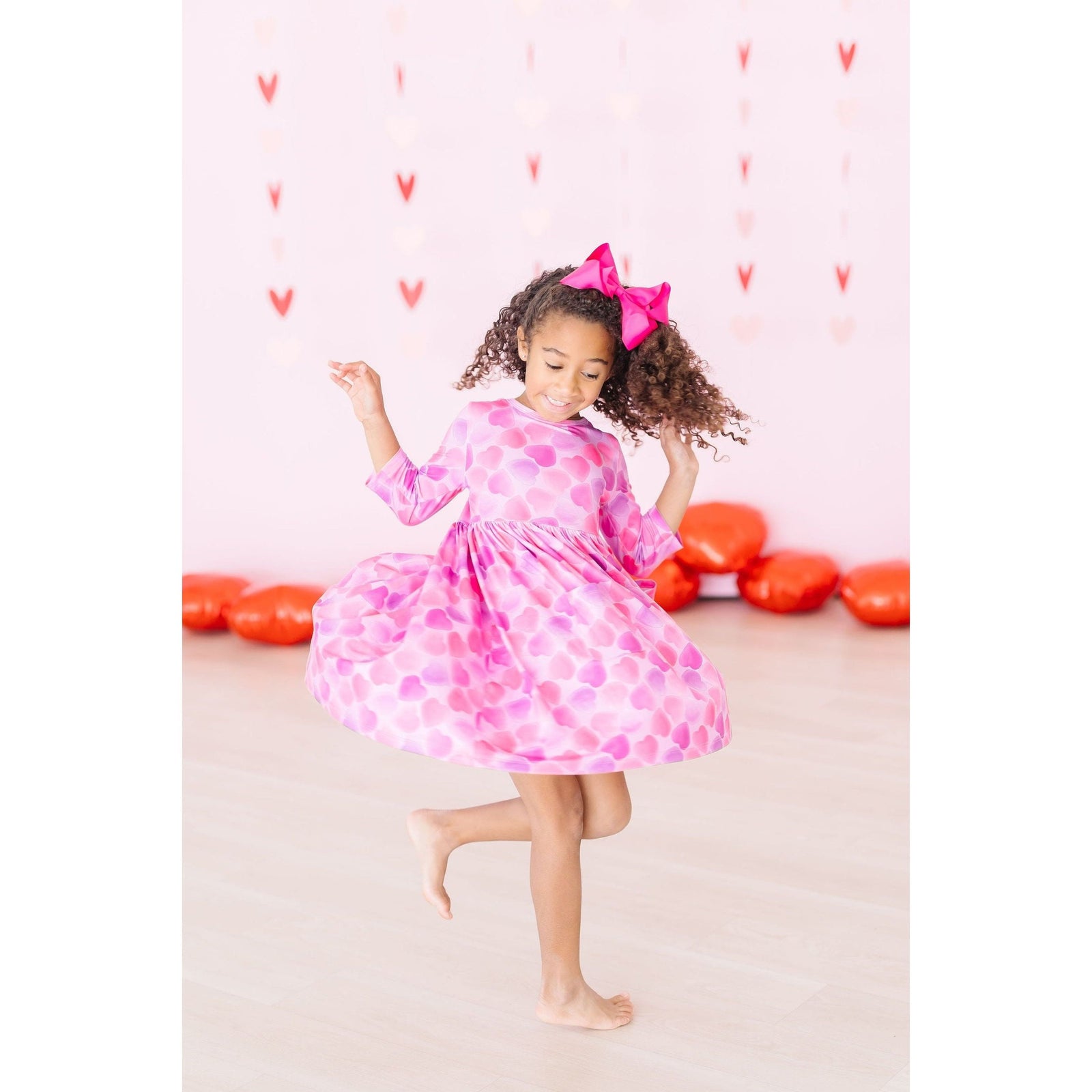 Happy Heart Day 3/4 Sleeve Pocket Twirl Dress