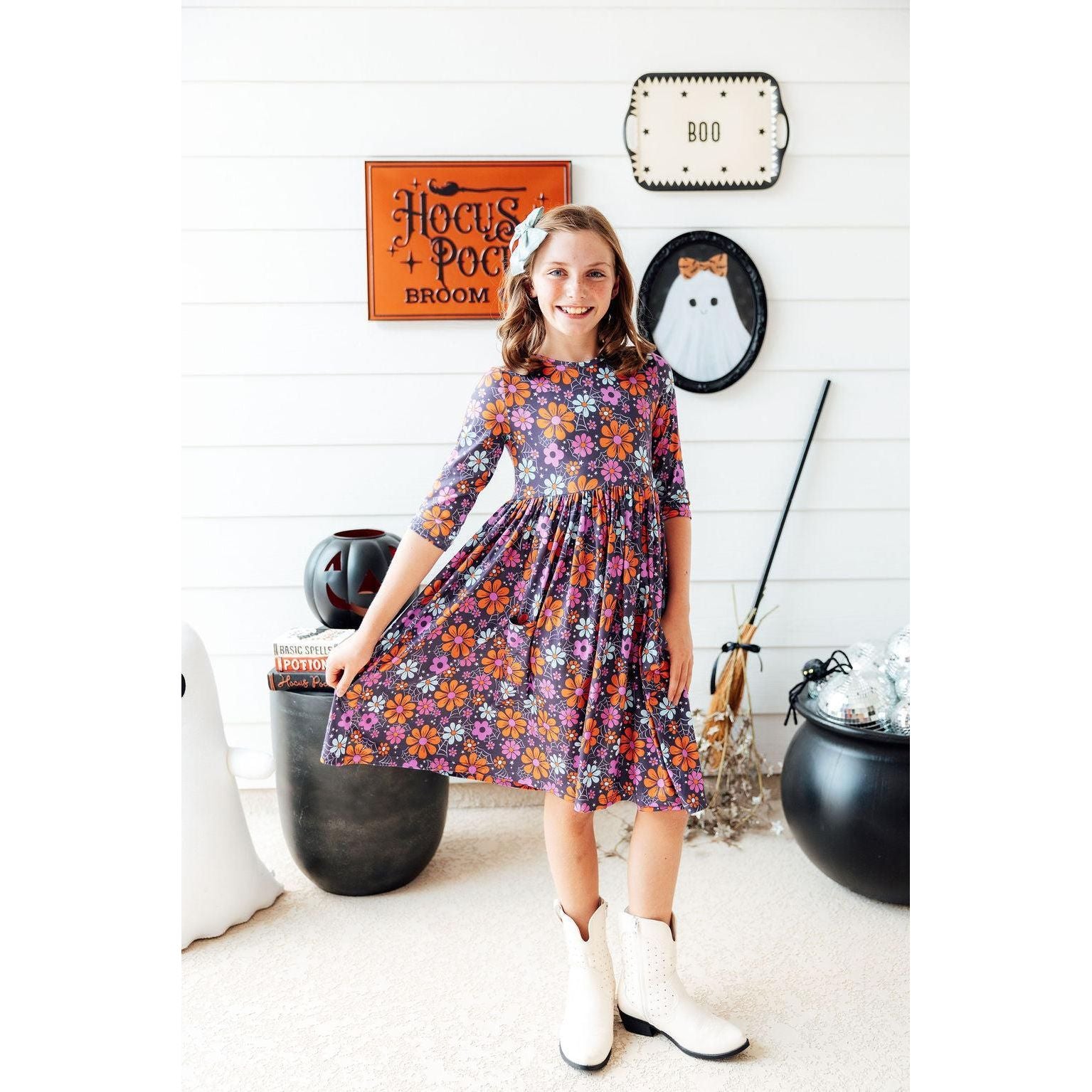 Haunted Garden 3/4 Sleeve Pocket Twirl Dress