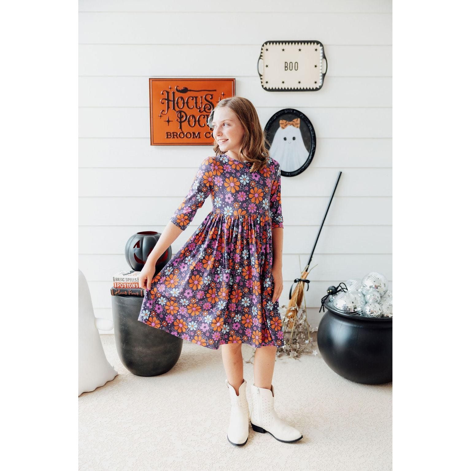 Haunted Garden 3/4 Sleeve Pocket Twirl Dress