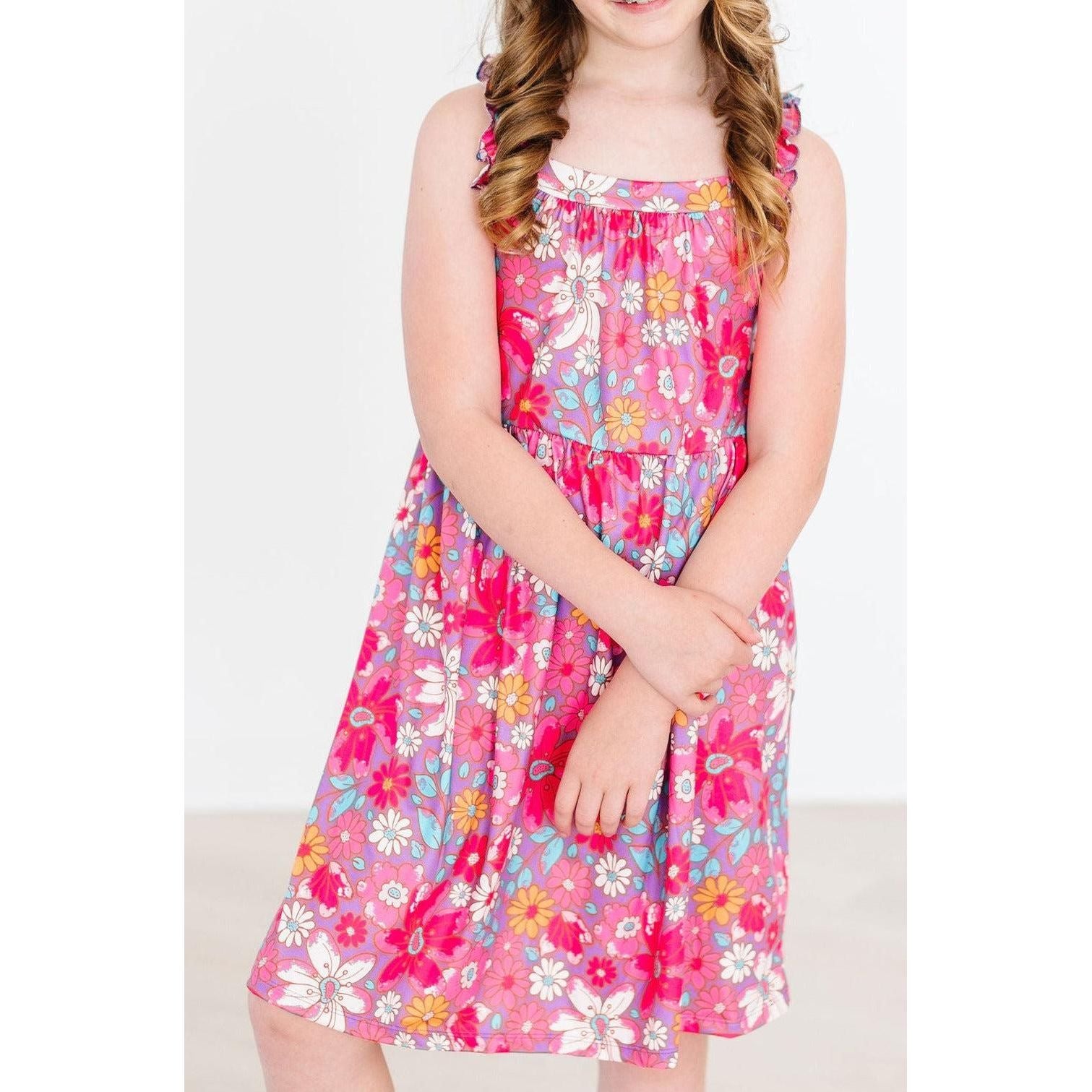 Hawaiian Floral Ruffle Cross Back Dress