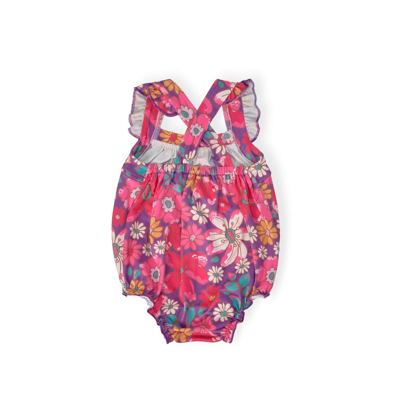 Hawaiian Floral Ruffle Cross Back Romper