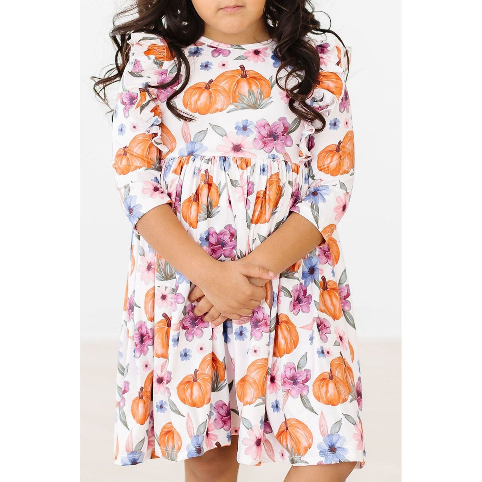 Hey Pumpkin 3/4 Sleeve Ruffle Twirl Dress