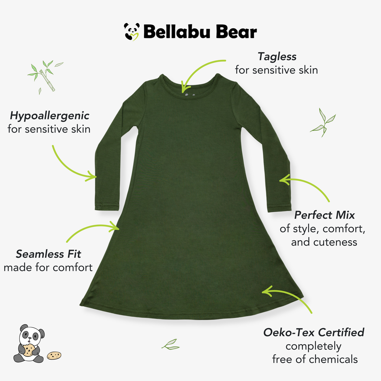 Evergreen Bamboo Girls' Long Sleeve Dress