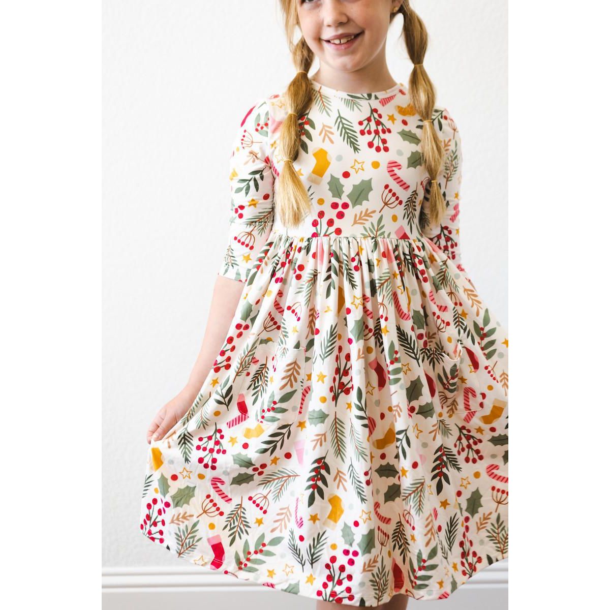 Holly Jolly Christmas 3/4 Sleeve Pocket Twirl Dress