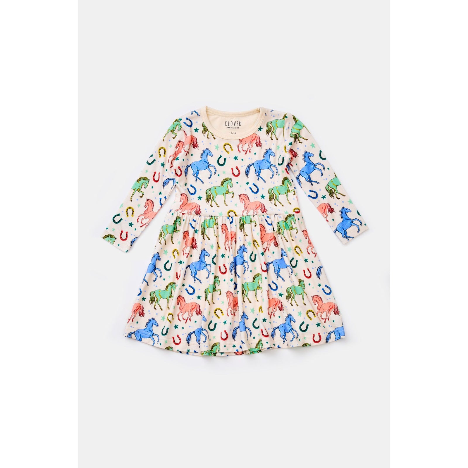 Stretchy Long Sleeve Twirl Dress - Horses