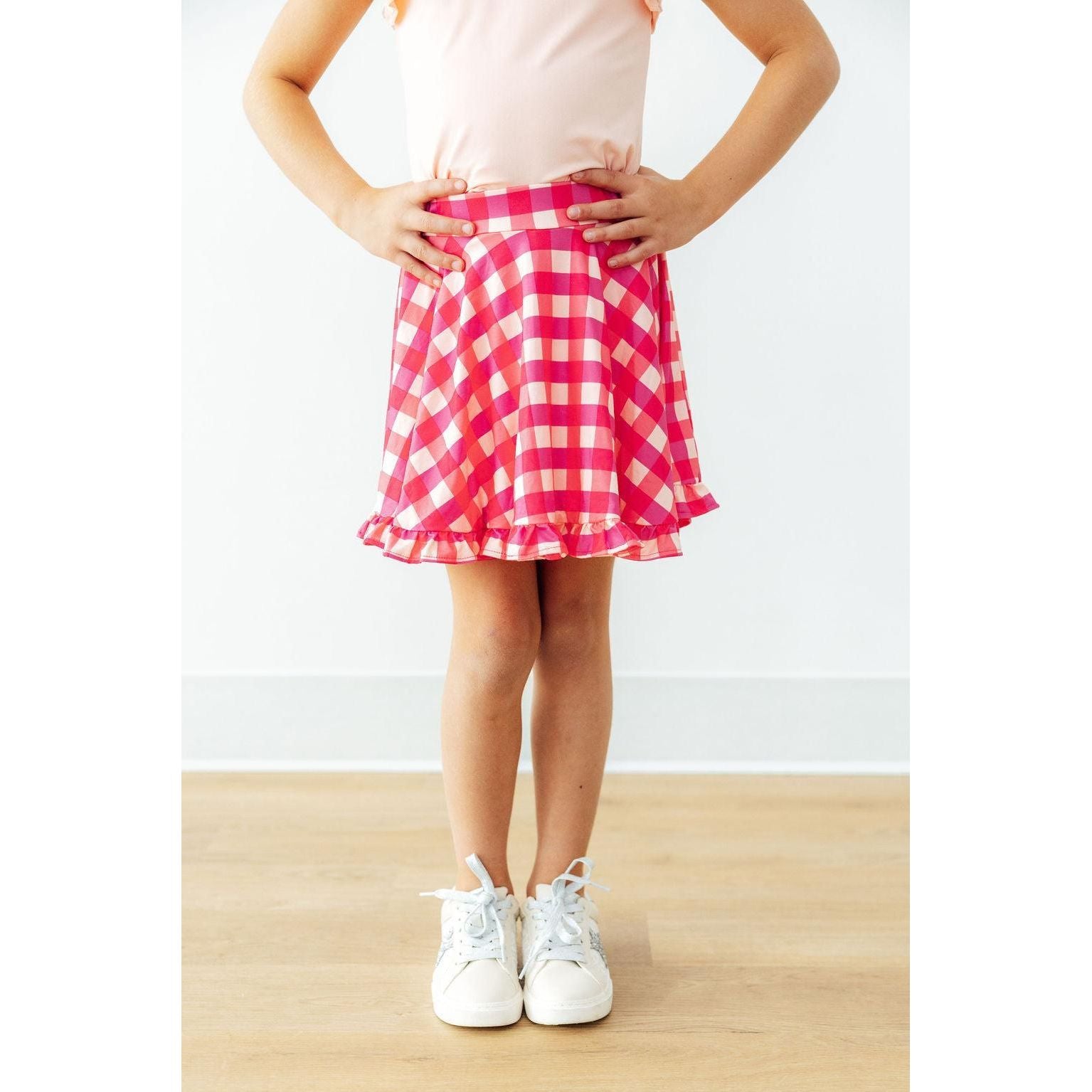 Hot Pink Gingham Ruffle Twirl Skort
