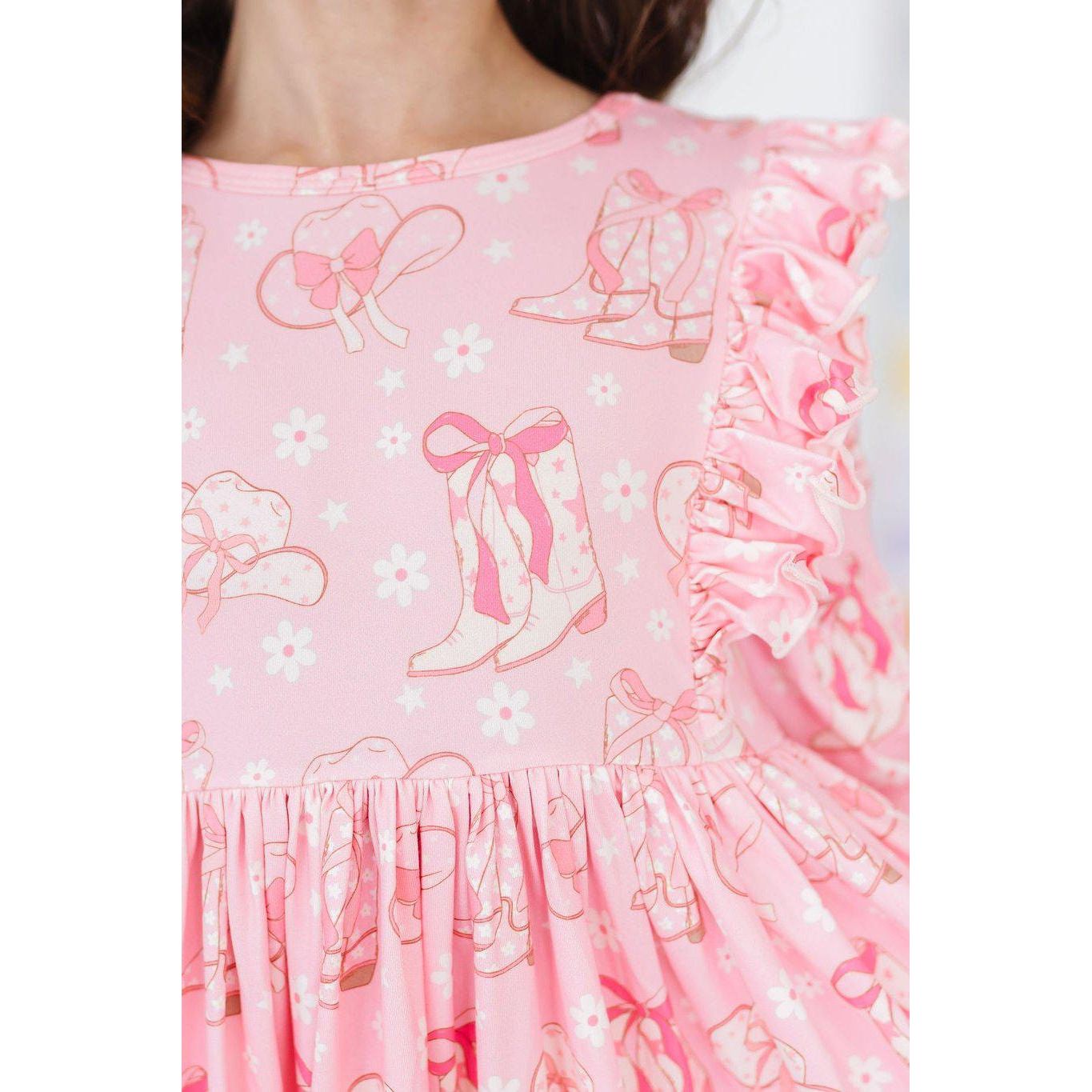 Howdy 3/4 Sleeve Ruffle Twirl Dress
