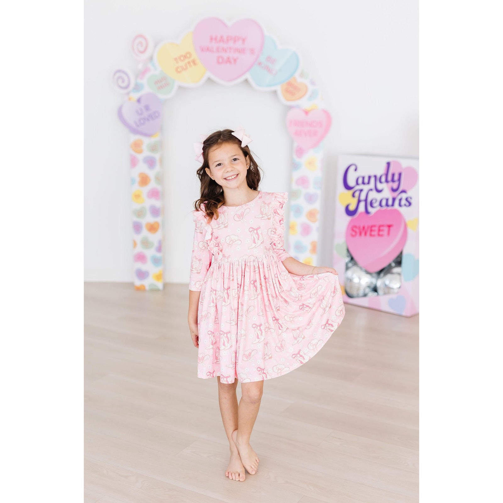 Howdy 3/4 Sleeve Ruffle Twirl Dress