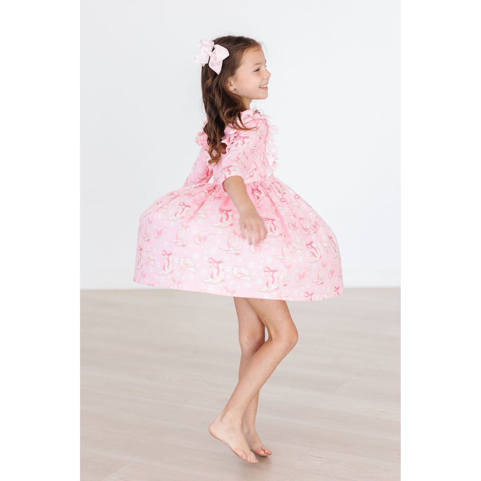 Howdy 3/4 Sleeve Ruffle Twirl Dress