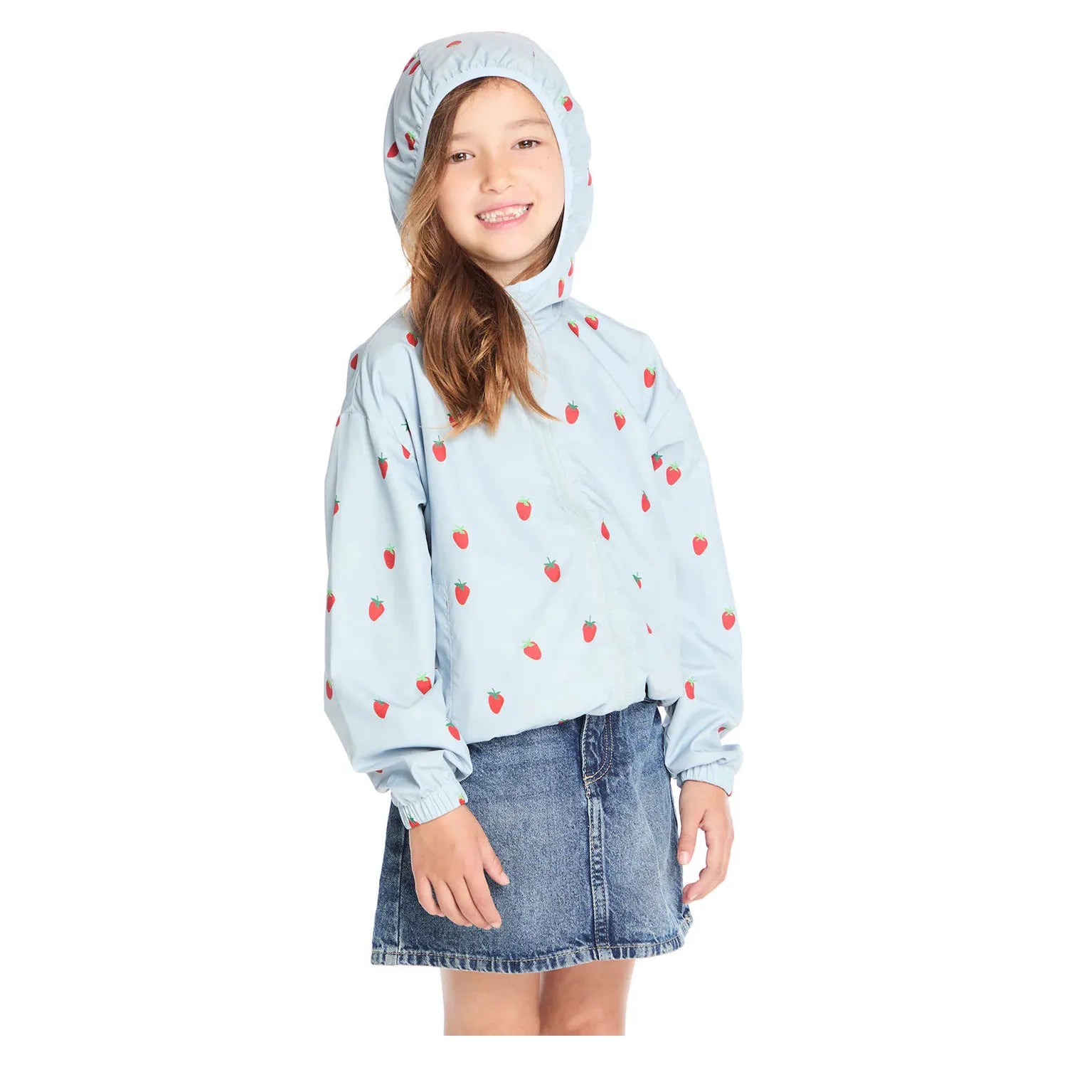 breezy woven zip up hoodie | all over strawberries