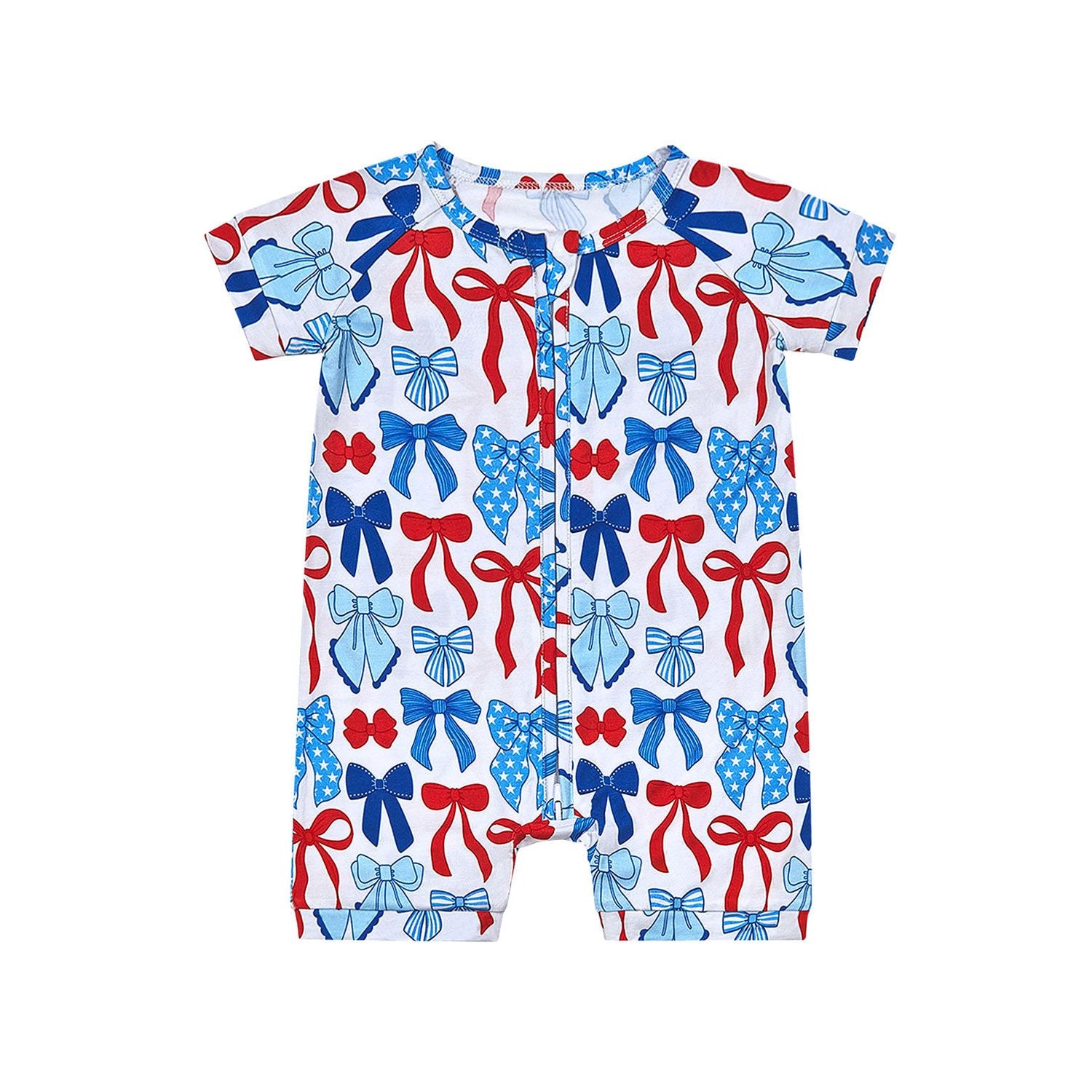 Bamboo Shorty Romper | Red-White & Bows