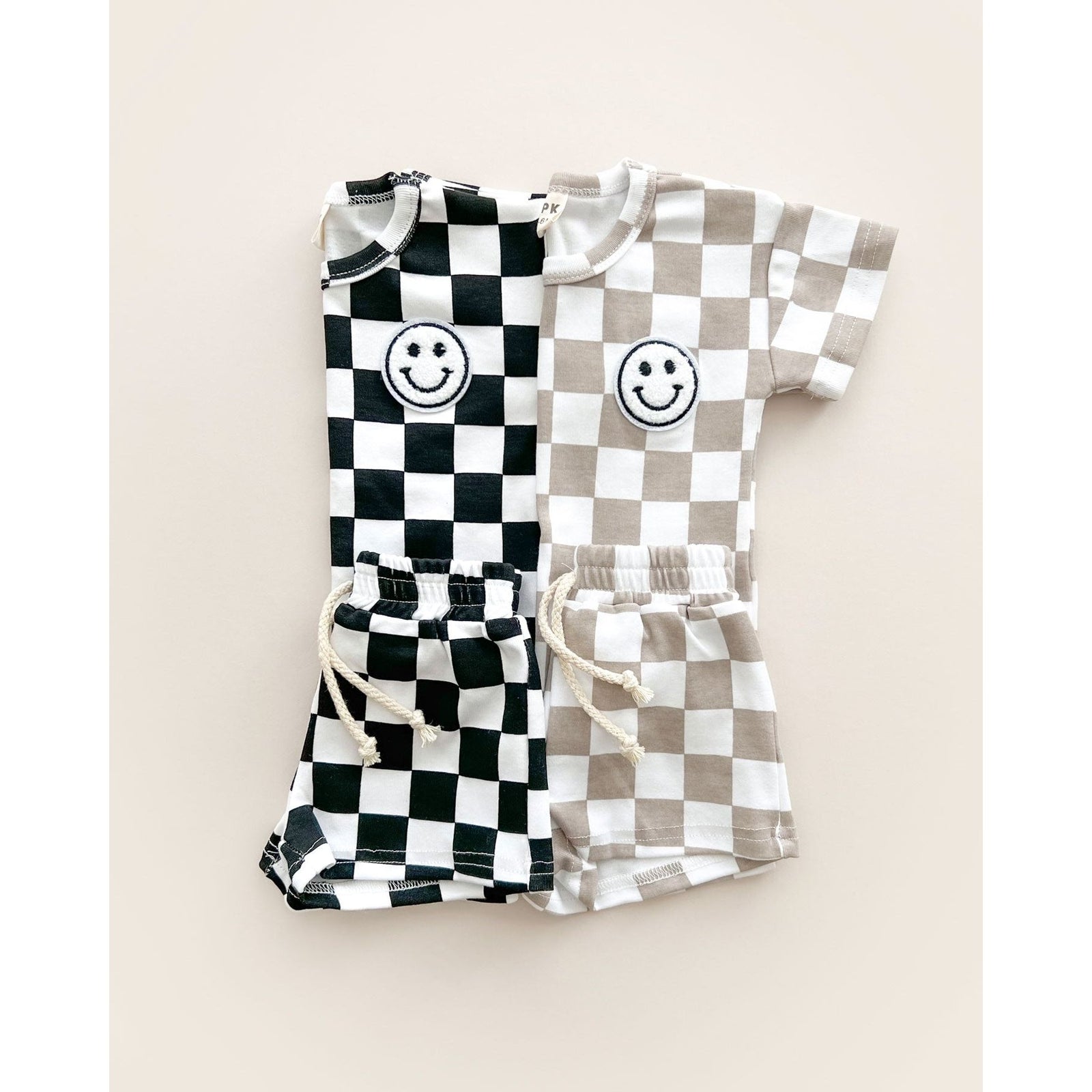 Checkered Shorts Set | Latte