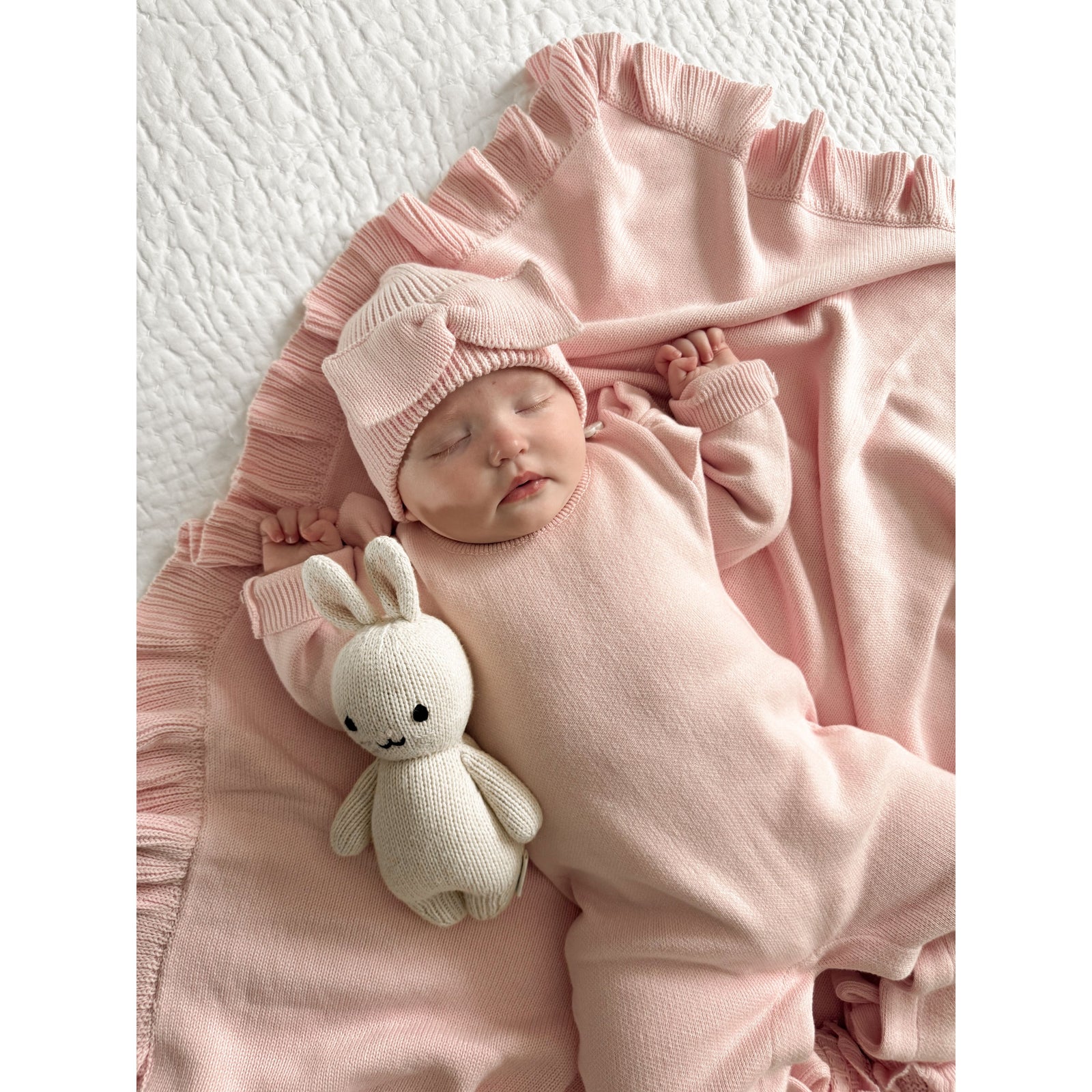 Classic Bow Beanie - Powder Pink