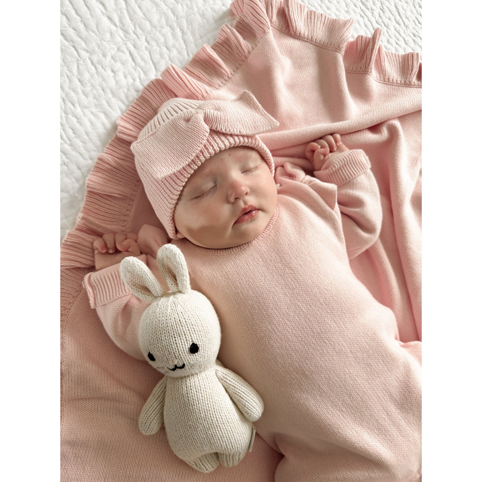 Classic Bow Beanie - Powder Pink