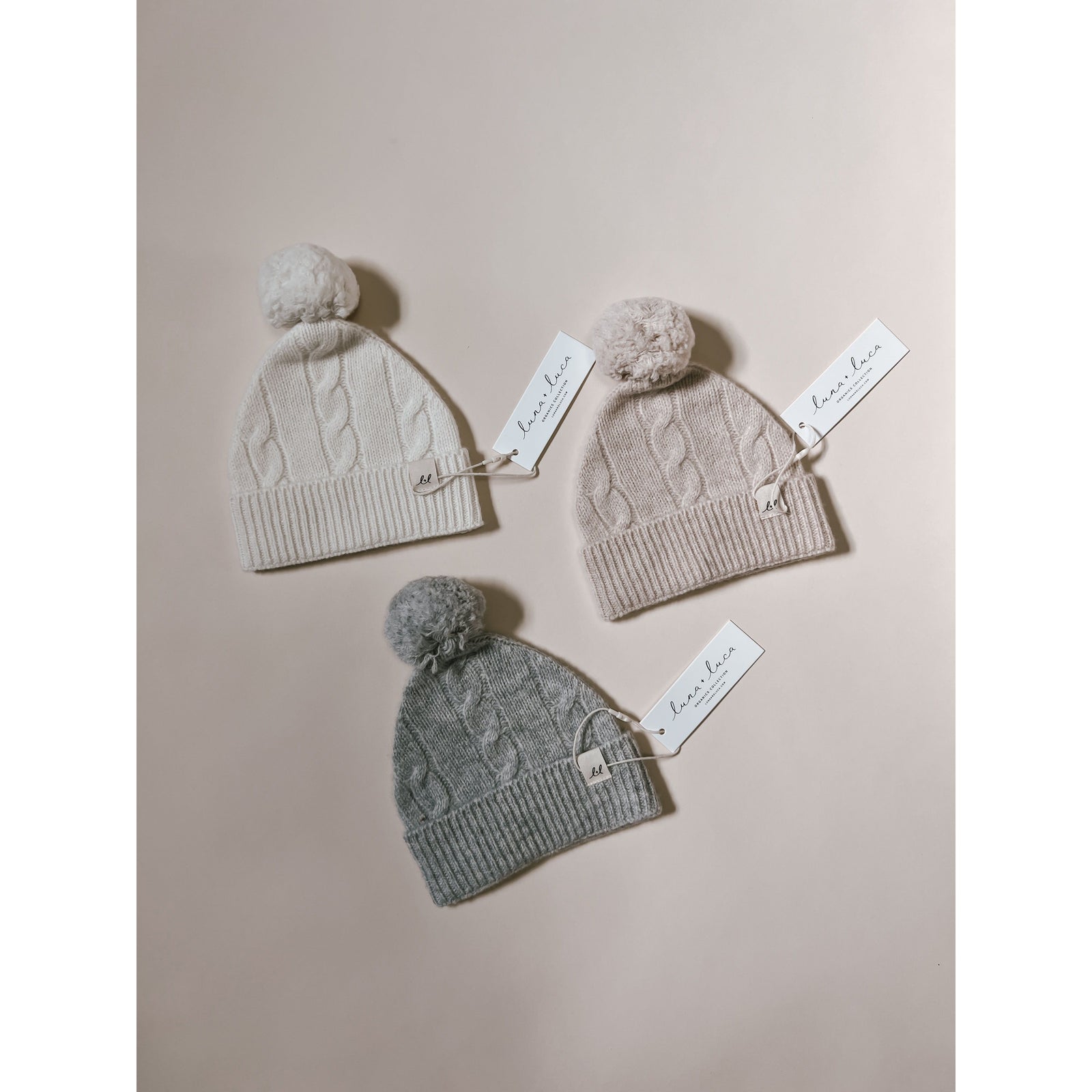 Luna + Luca Cable Knit Pom Beanie - Off-White