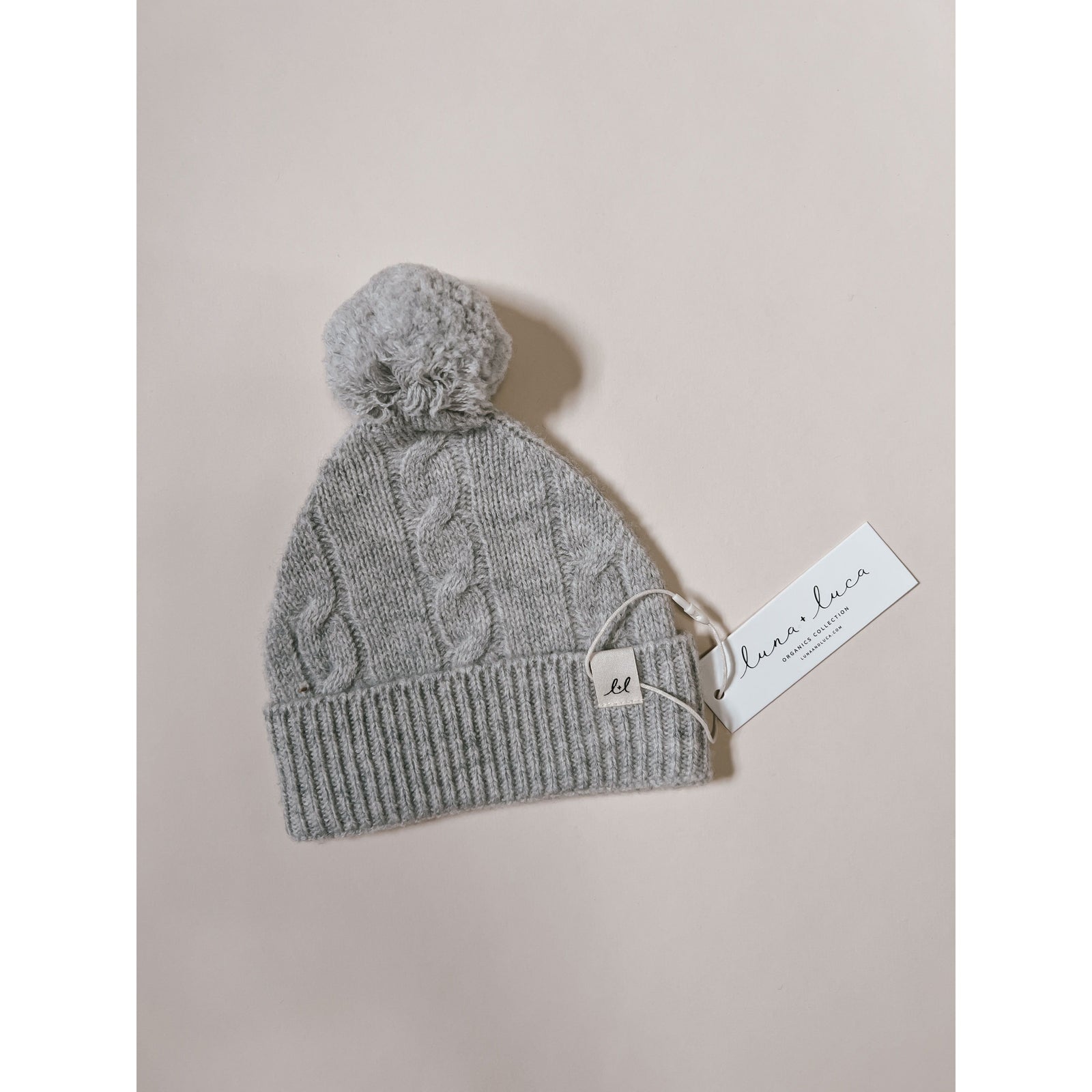 Luna + Luca Cable Knit Pom Beanie - Heather Gray