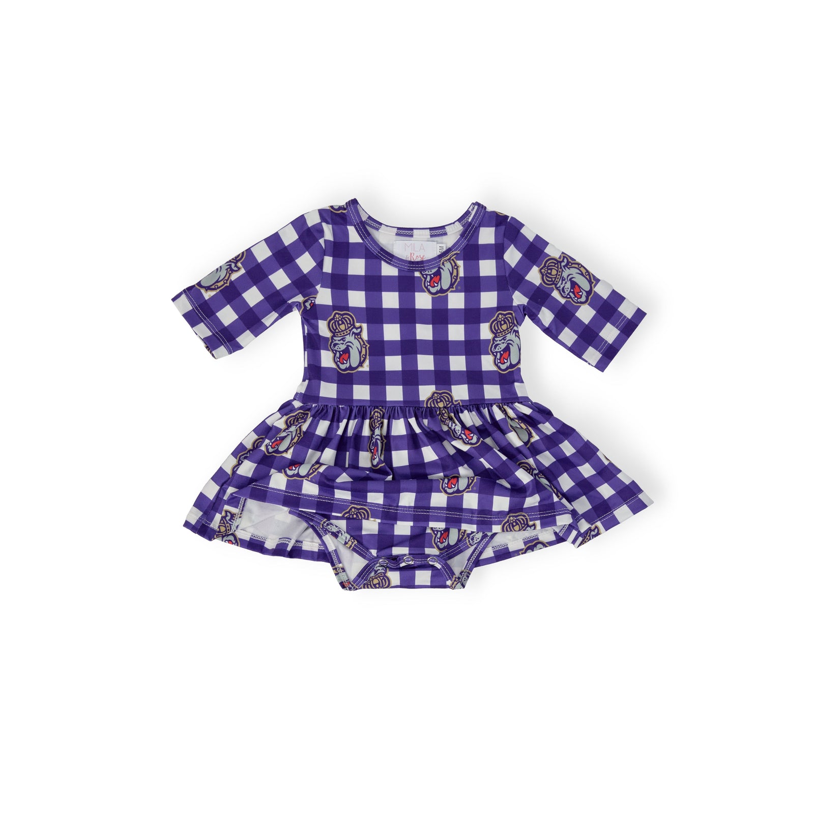 JMU Plaid Duke Dog 3/4 Sleeve Twirl Bodysuit